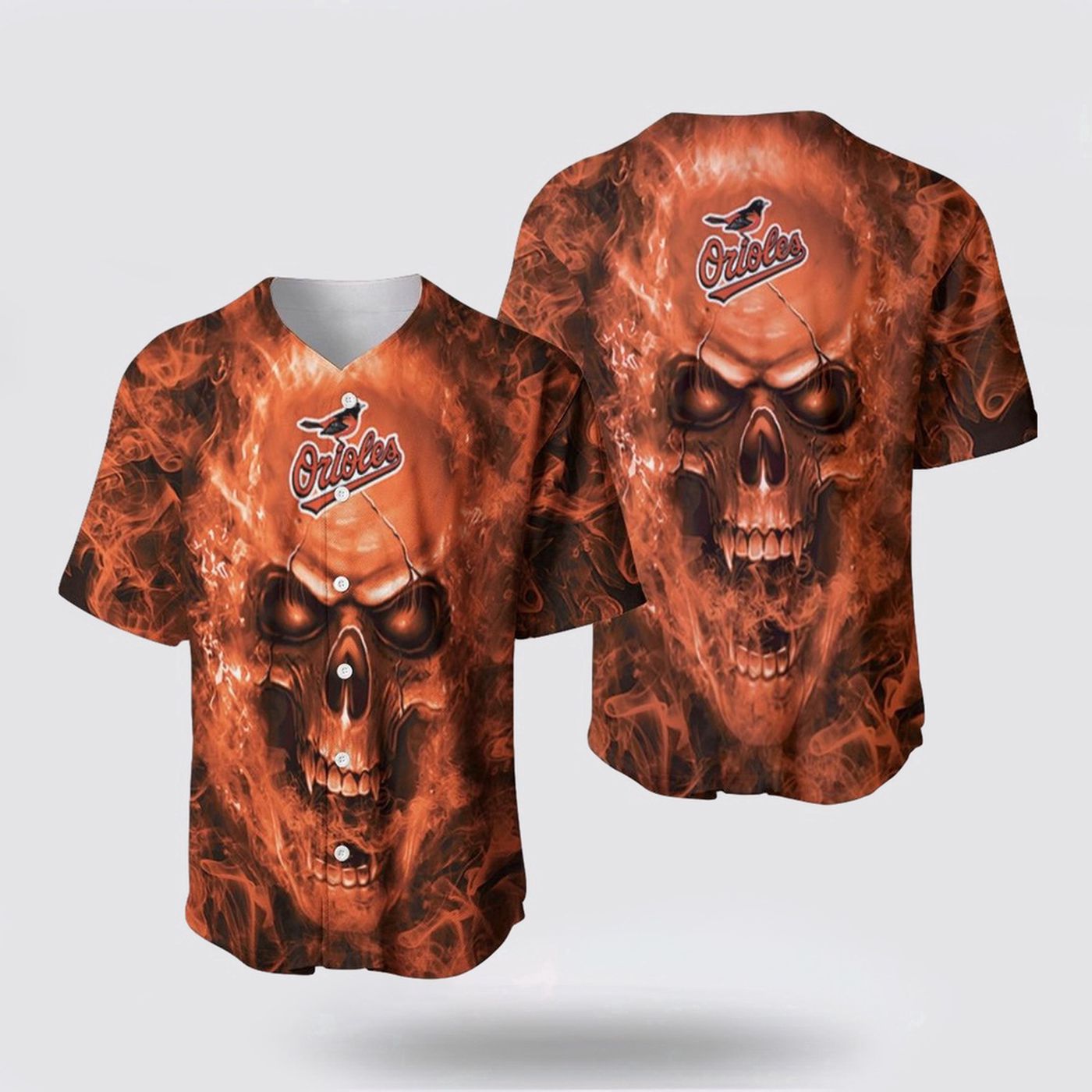 Unique & Expressive MLB Baltimore Orioles Baseball Jersey with Skull Design for Passionate Fans - Gift for Men Women - lylyprint.com baseball jersey product view 2