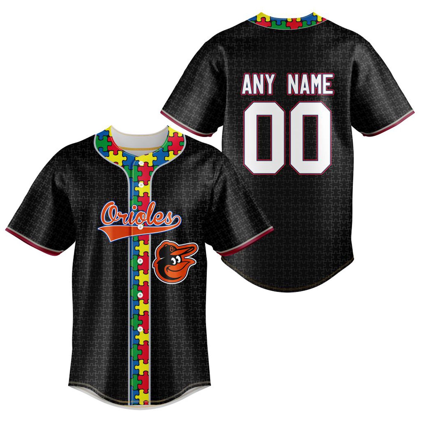 MLB Baltimore Orioles Specialized Baseball Jersey Fearless Aganst Autism Gift for Men Women - Bafud baseball jersey product view 2
