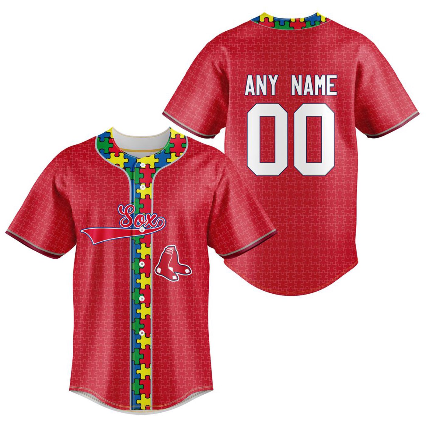 MLB Boston Red Sox Specialized Baseball Jersey Fearless Aganst Autism Gift for Men Women - Bafud baseball jersey product view 2