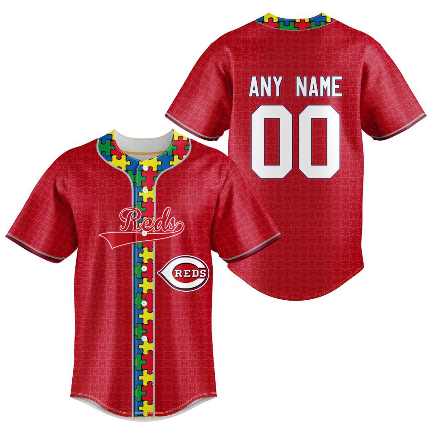 MLB Cincinnati Reds Specialized Baseball Jersey Fearless Aganst Autism Gift for Men Women - Bafud baseball jersey product view 2