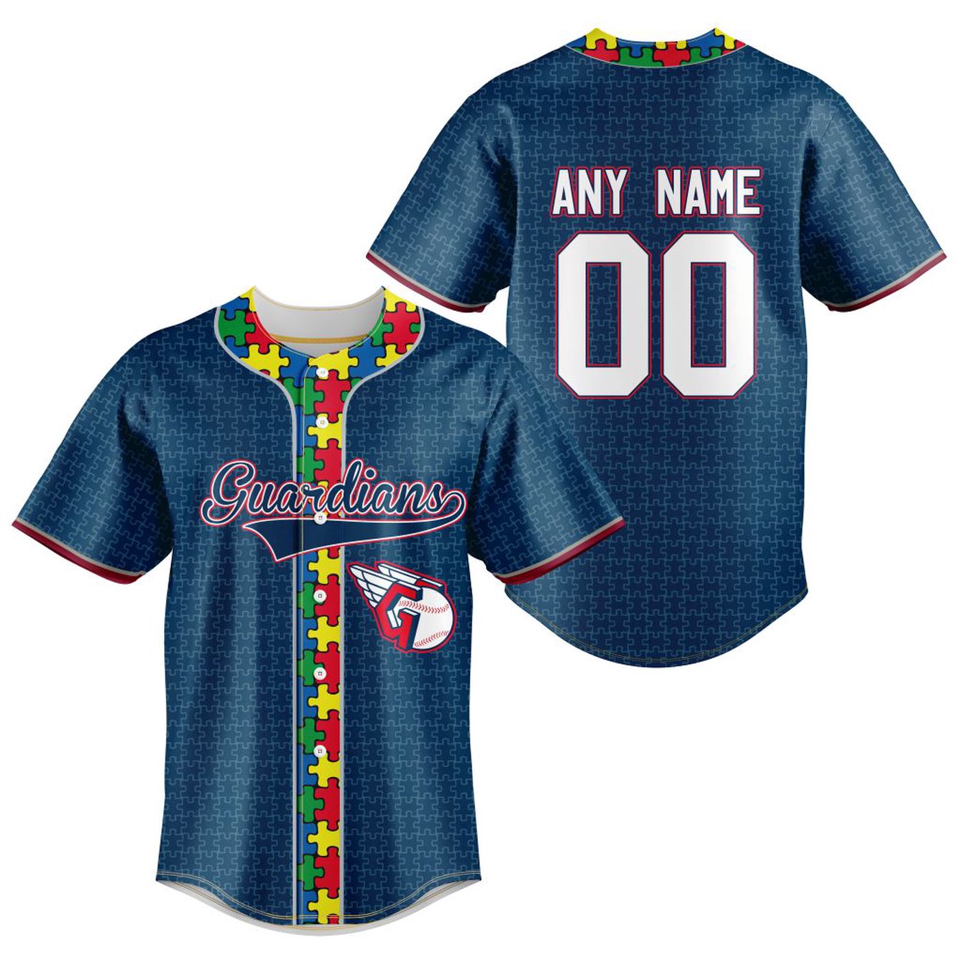 MLB Cleveland Guardians Specialized Baseball Jersey Fearless Aganst Autism Gift for Men Women - Bafud baseball jersey product view 2