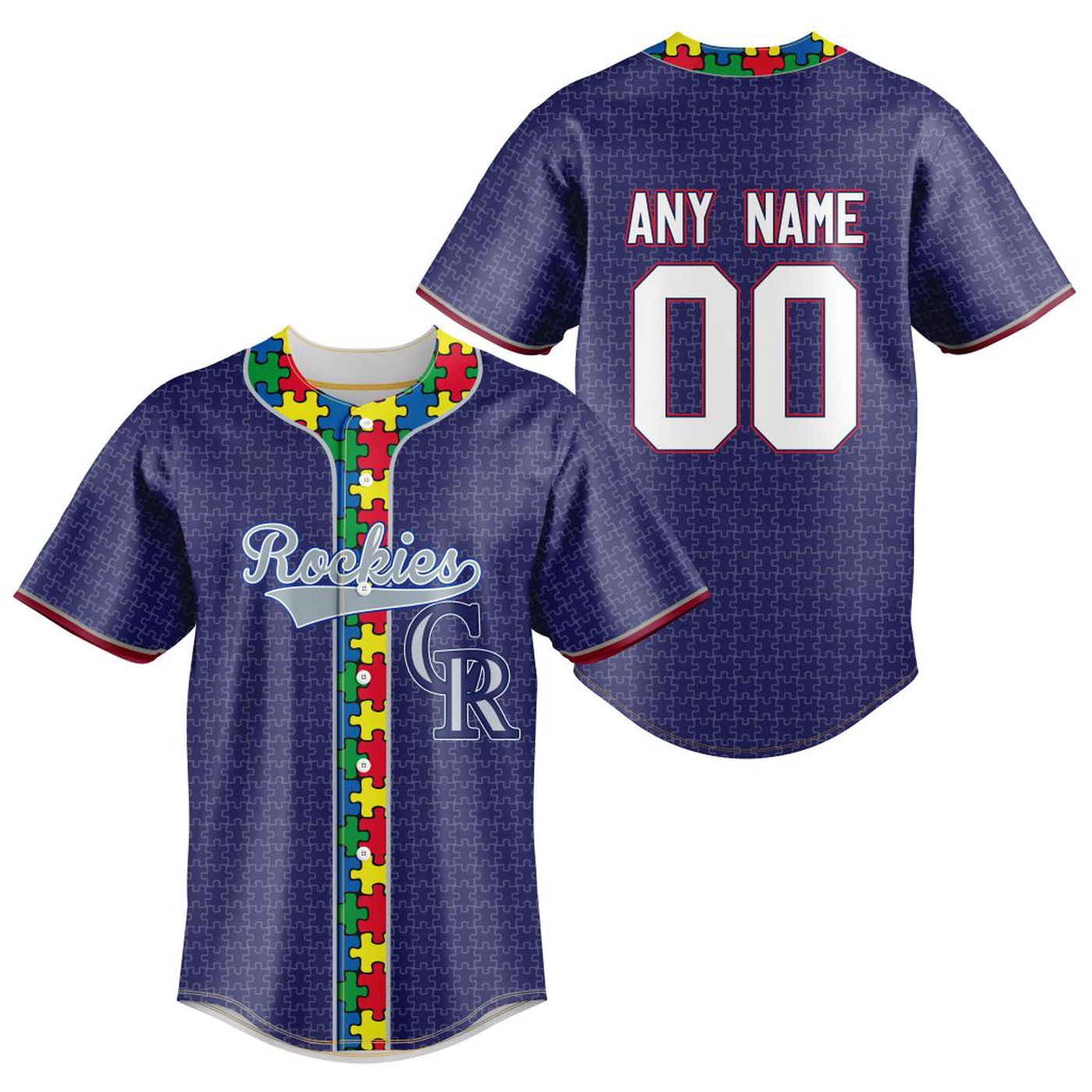MLB Colorado Rockies Specialized Baseball Jersey Fearless Aganst Autism Gift for Men Women - Bafud baseball jersey product view 2