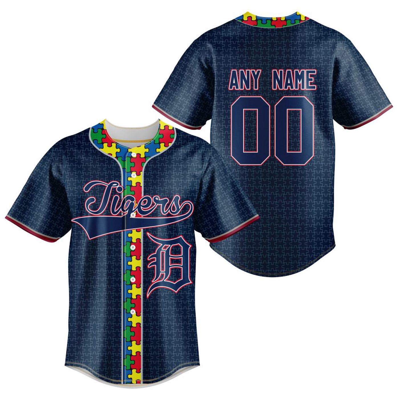 MLB Detroit Tigers Specialized Baseball Jersey Fearless Aganst Autism Gift for Men Women - Bafud baseball jersey product view 2