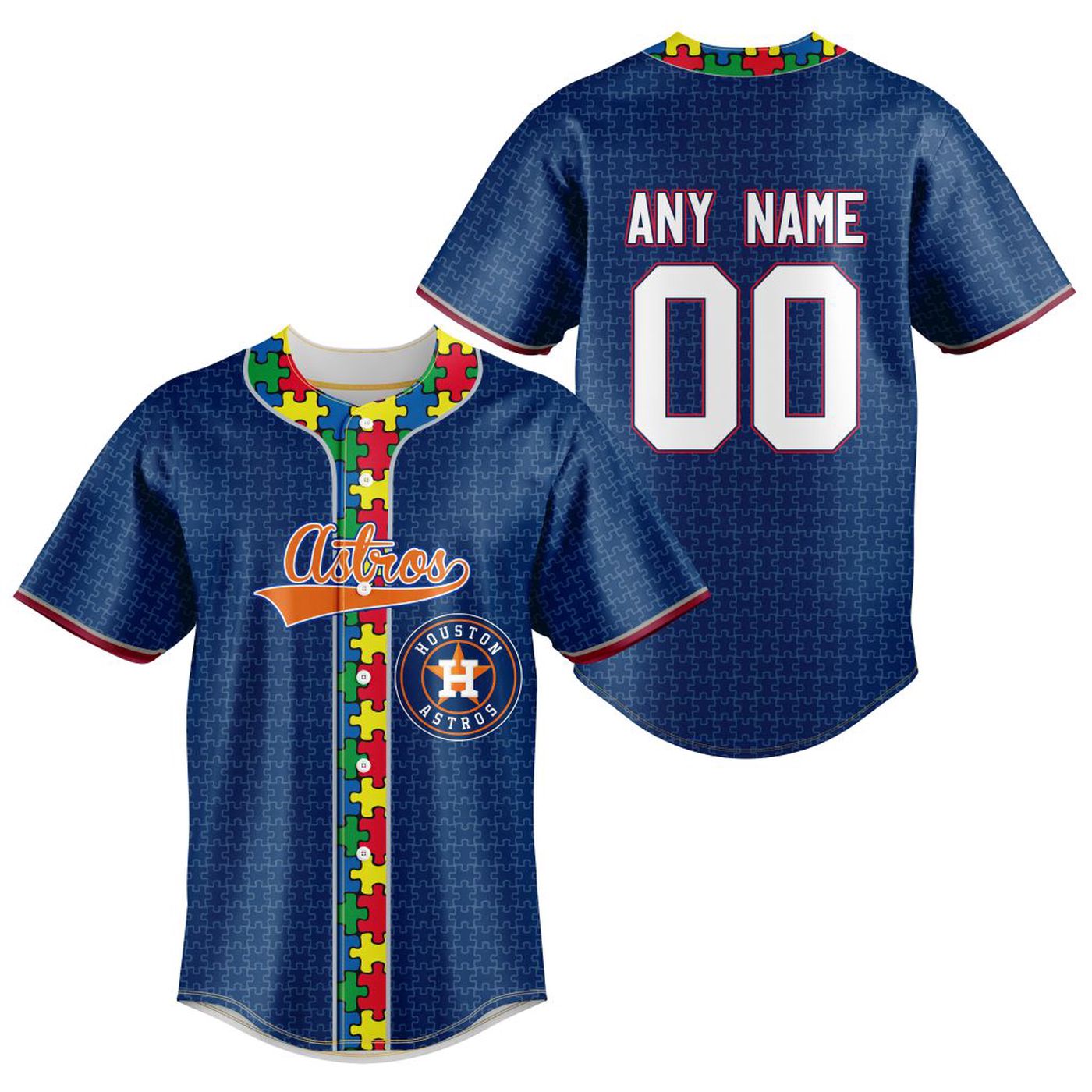 MLB Houston Astros Mix Grateful Dead | Specialized Baseball Jersey Fearless Aganst Autism Gift for Men Women - Bafud baseball jersey product view 2