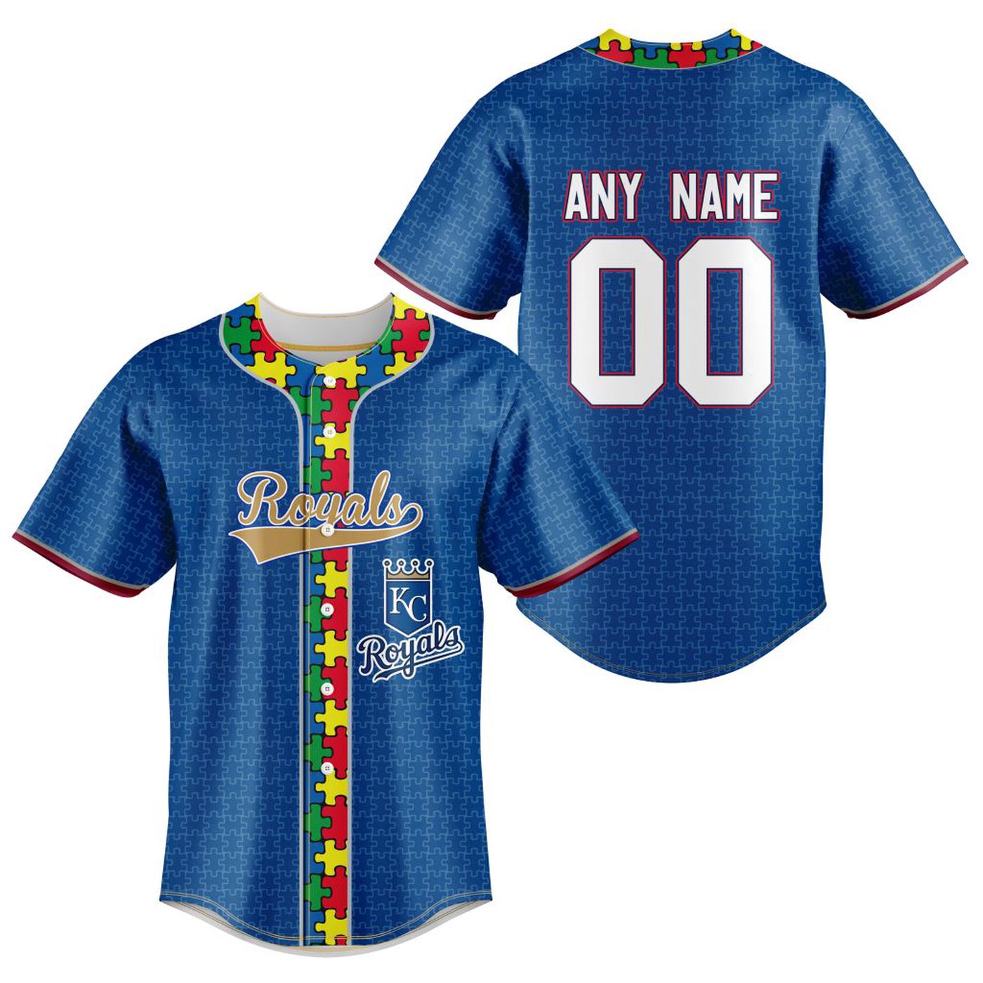 MLB Kansas City Royals Specialized Baseball Jersey Fearless Aganst Autism Gift for Men Women - Bafud baseball jersey product view 2