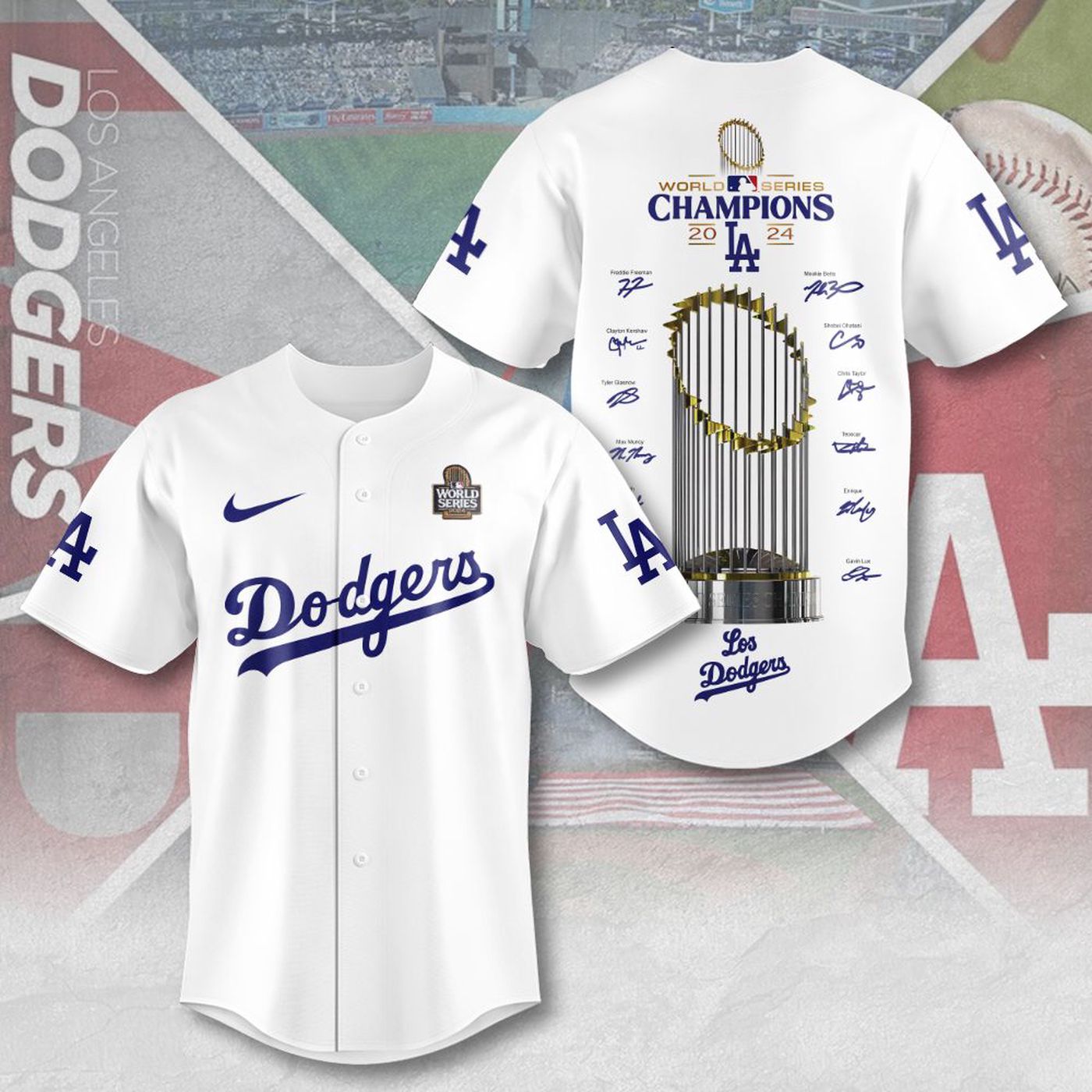 MLB Los Angeles Dodgers 2024 World Series Champions Design Baseball Jersey Gift for Men Women - Bafud baseball jersey product view 2