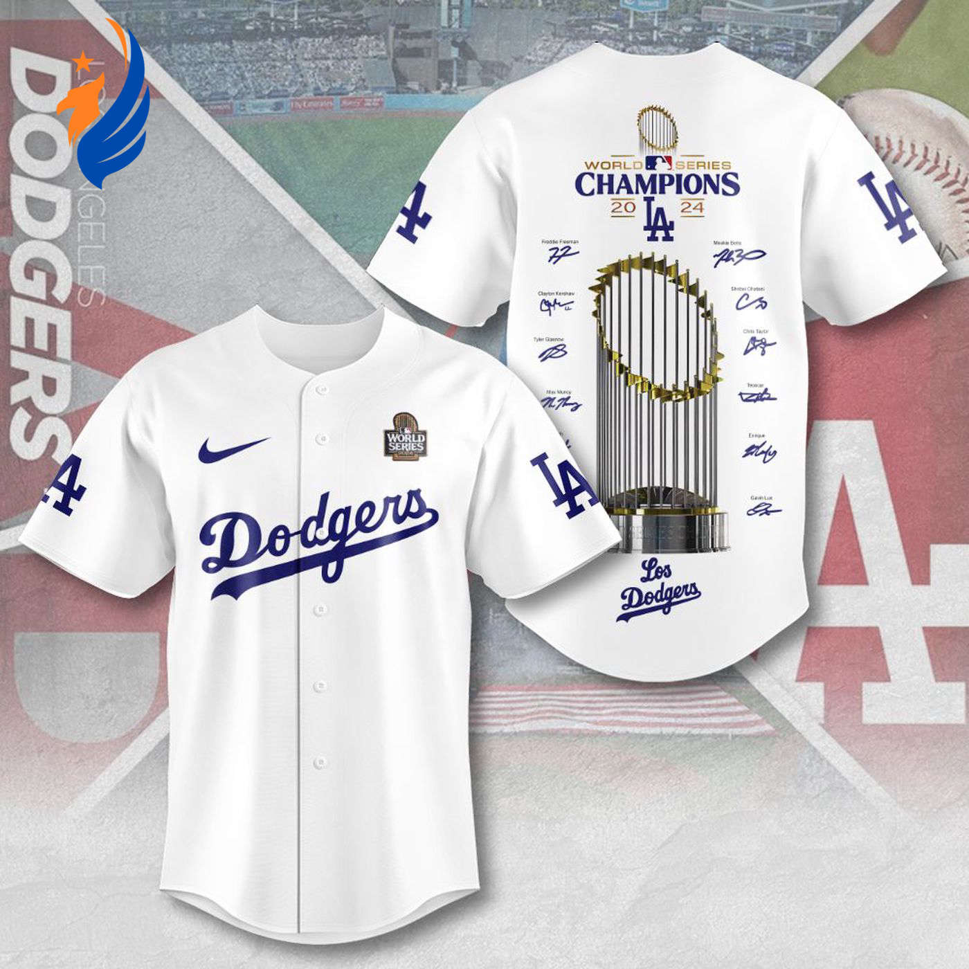 MLB Los Angeles Dodgers 2024 World Series Champions Design Baseball Jersey Gift for Men Women - Bafud baseball jersey product view 1