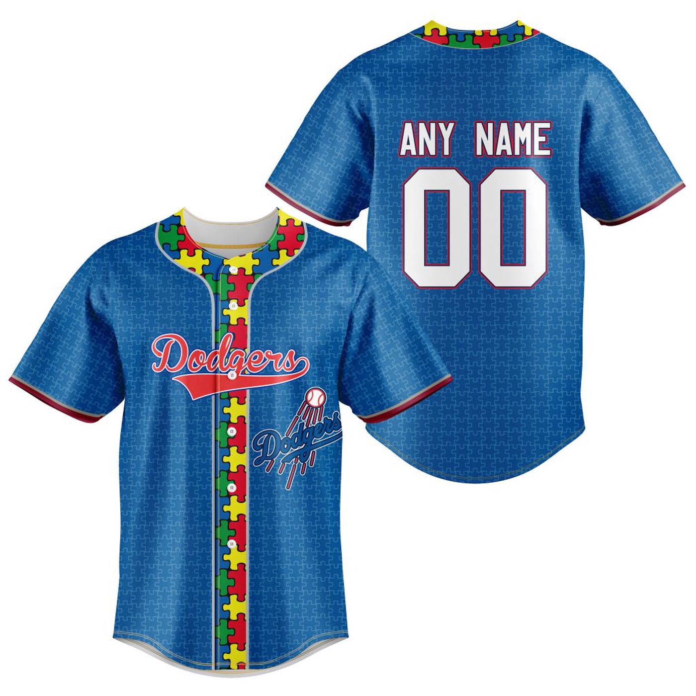 MLB Los Angeles Dodgers Specialized Baseball Jersey Fearless Aganst Autism Gift for Men Women - Bafud baseball jersey product view 2