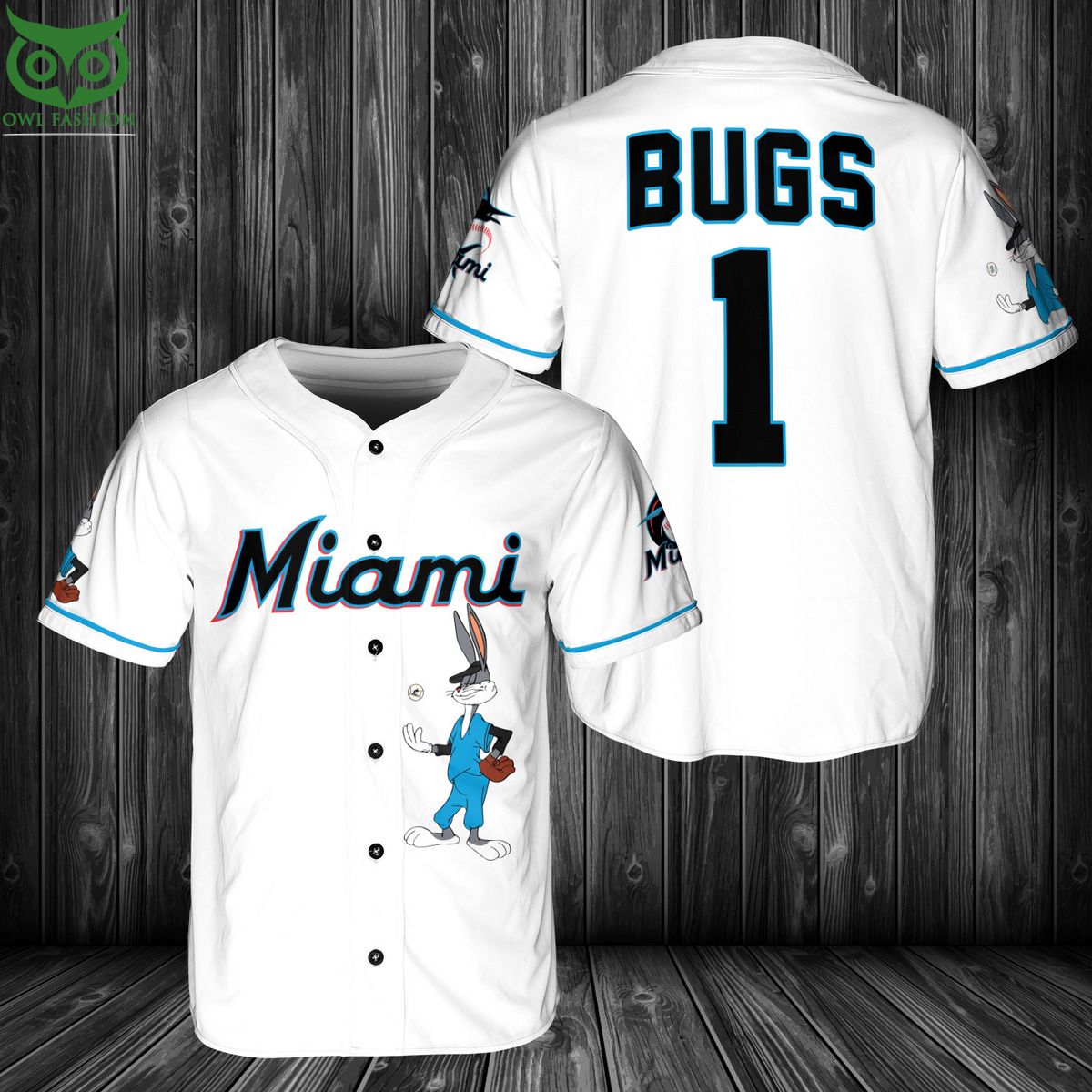 MLB Miami Marlins Bugs Bunny Baseball Jersey Shirt baseball jersey product view 1