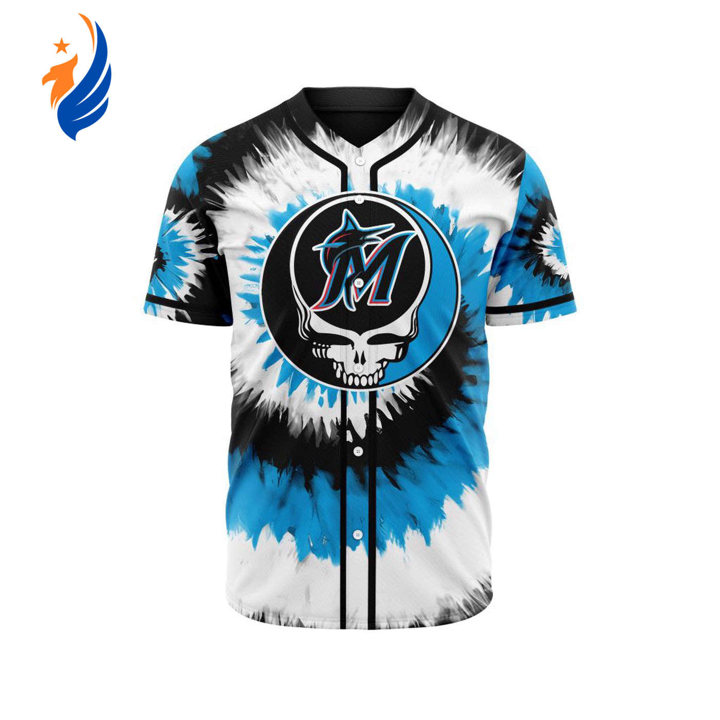 MLB Miami Marlins Special Grateful Dead Design Baseball Jersey Gift for Men Women - Bafud baseball jersey product view 1