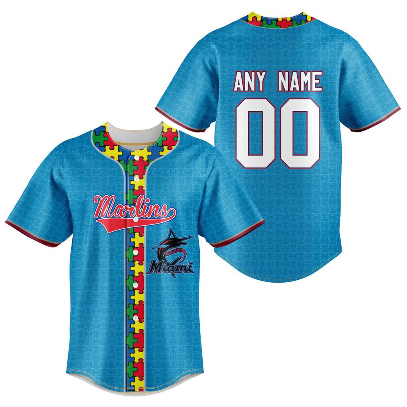 MLB Miami Marlins Specialized Baseball Jersey Fearless Aganst Autism Gift for Men Women - Bafud baseball jersey product view 2