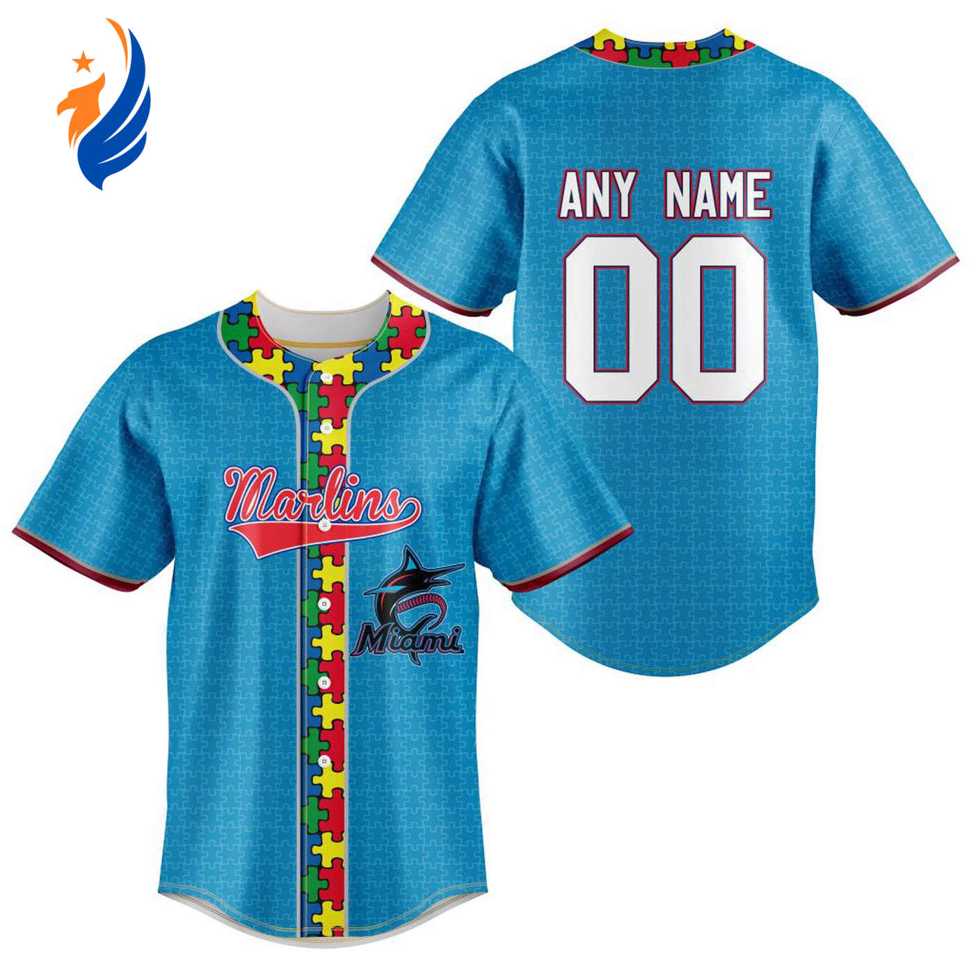 MLB Miami Marlins Specialized Baseball Jersey Fearless Aganst Autism Gift for Men Women - Bafud baseball jersey product view 1