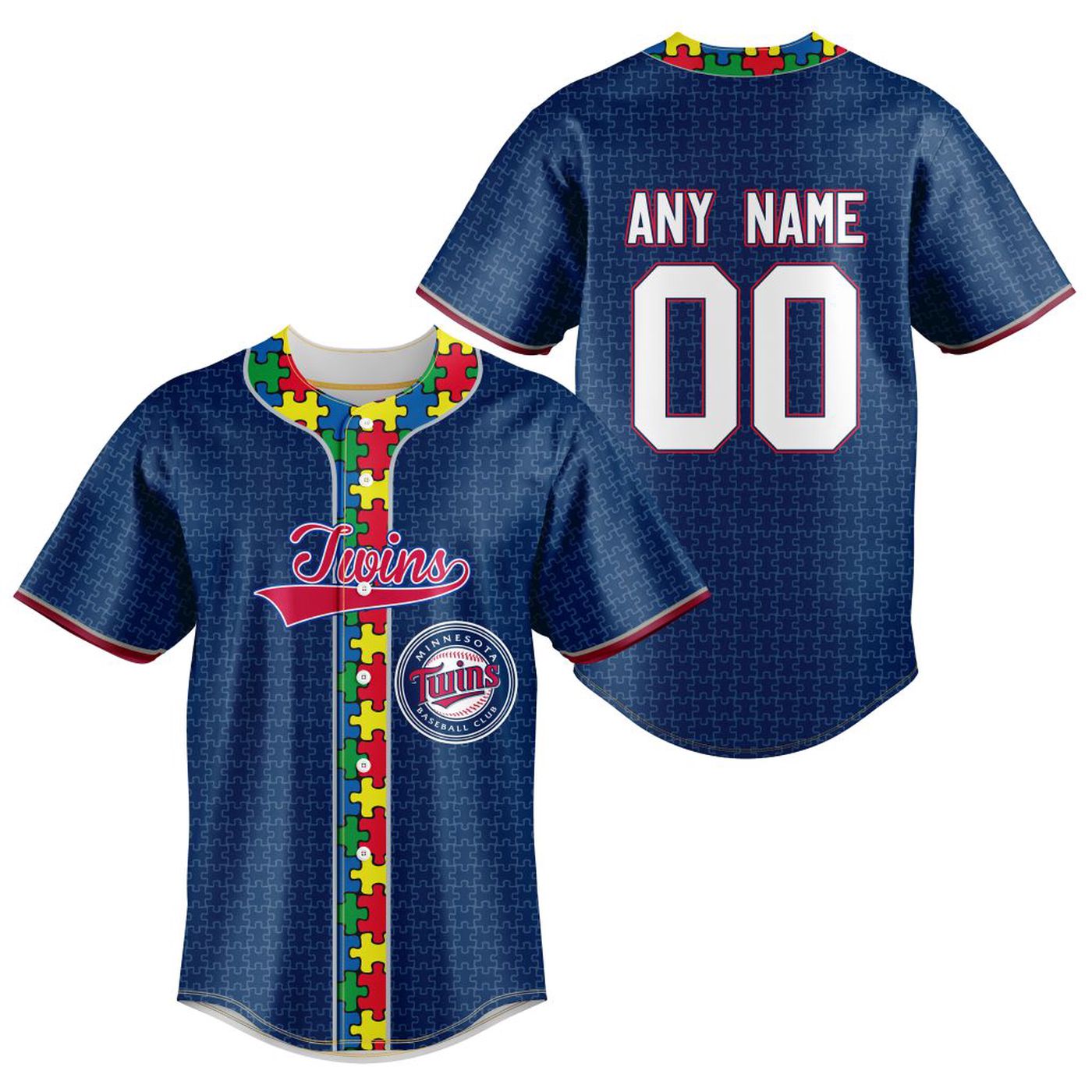 MLB Minnesota Twins Specialized Baseball Jersey Fearless Aganst Autism Gift for Men Women - Bafud baseball jersey product view 2