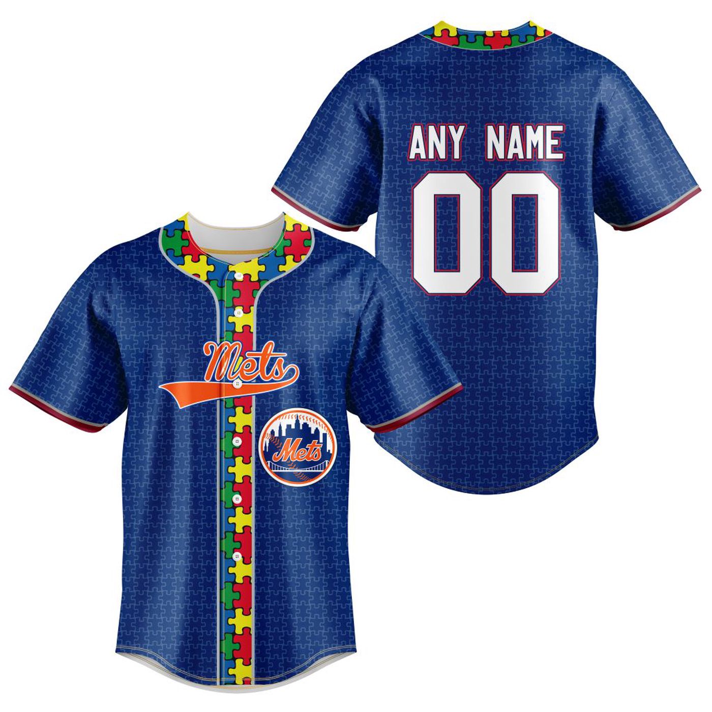 MLB New York Mets Specialized Baseball Jersey Fearless Aganst Autism Gift for Men Women - Bafud baseball jersey product view 2