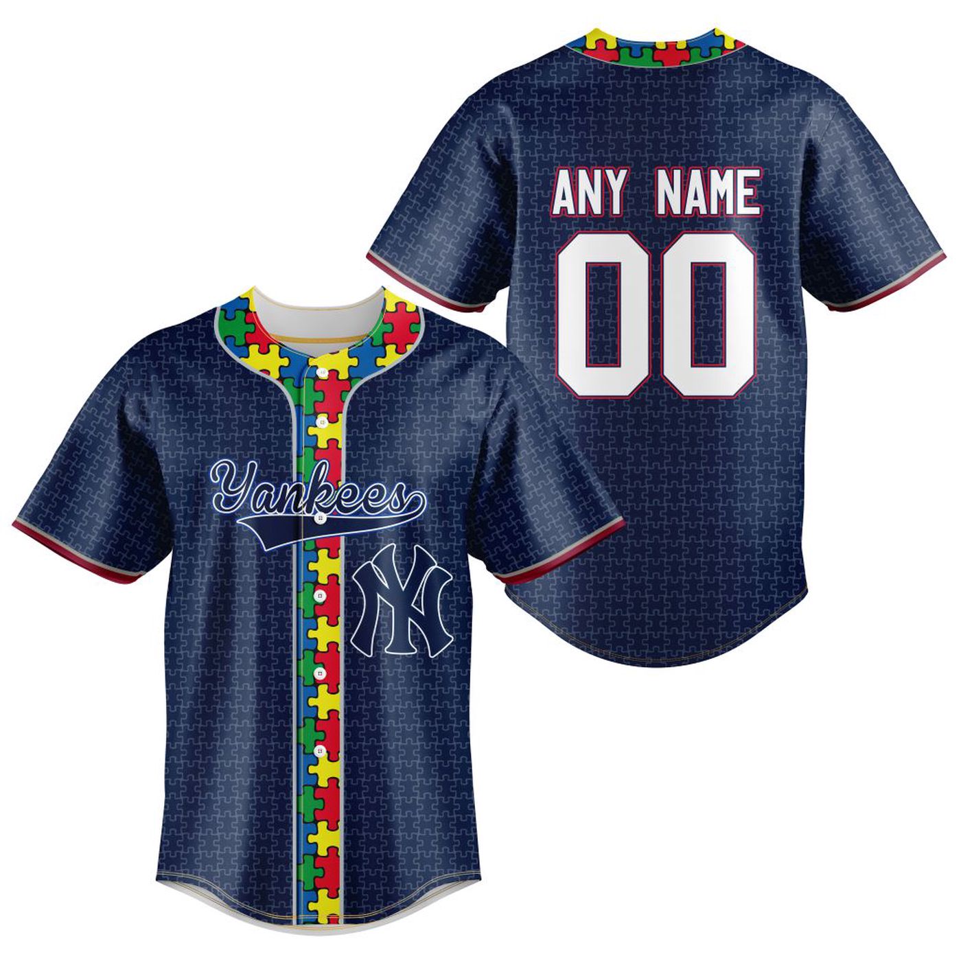 MLB NewYork Yankees Specialized Baseball Jersey Fearless Aganst Autism Gift for Men Women - Bafud baseball jersey product view 2
