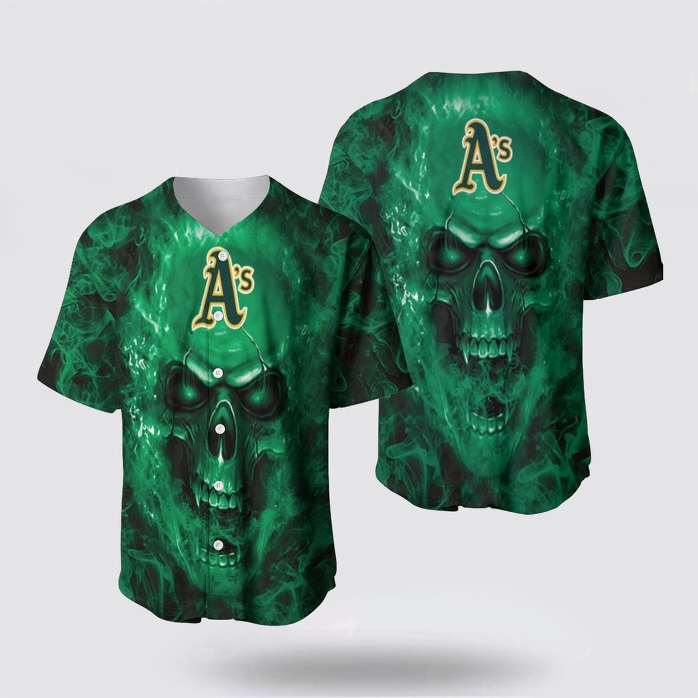 Oakland Athletics MLB Baseball Jersey: Breathable Comfortable Fan Gear with Skull Design - lylyprint.com baseball jersey product view 2