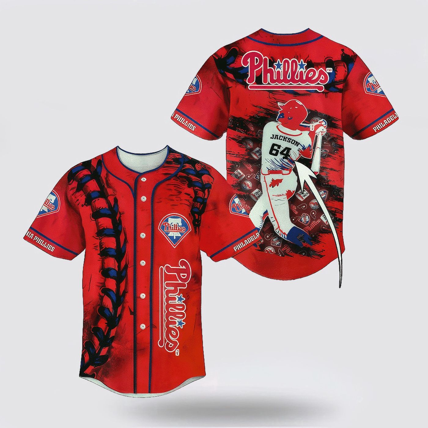 Custom MLB Philadelphia Phillies Full-Print Jersey - Personalized Name & Number for Passionate Fans - lylyprint.com baseball jersey product view 2
