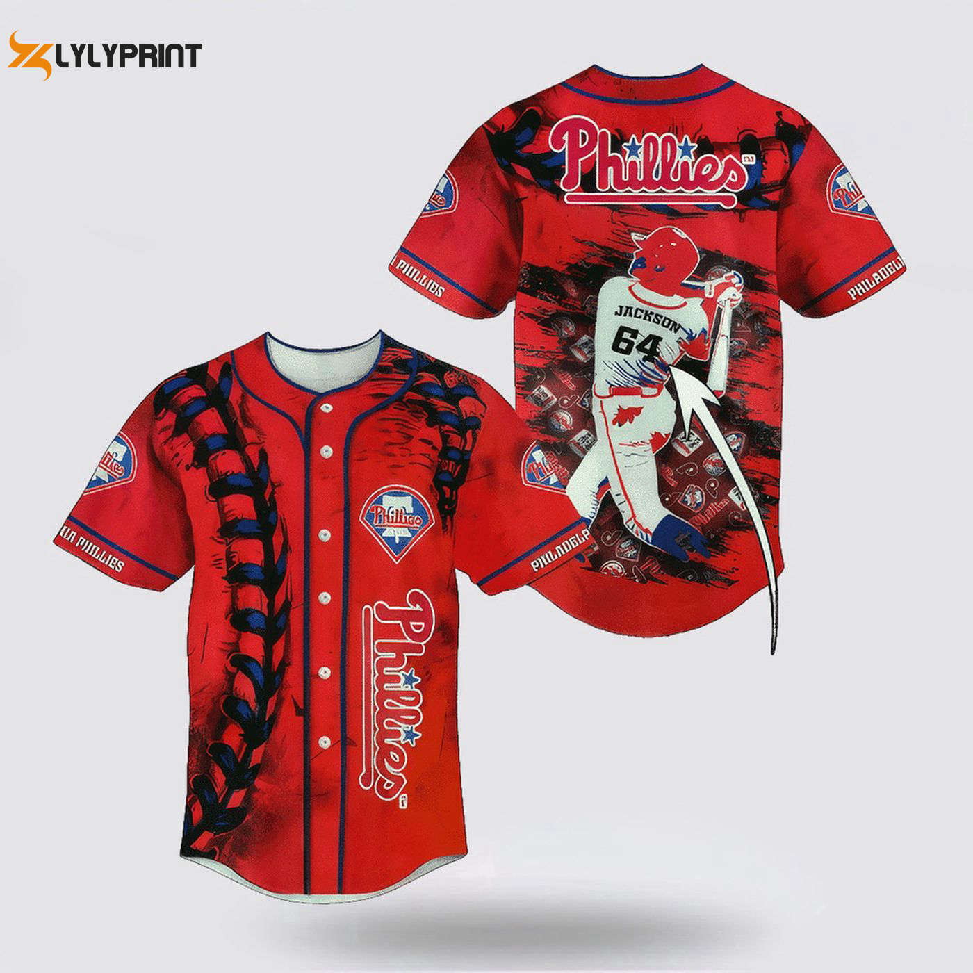 Custom MLB Philadelphia Phillies Full-Print Jersey - Personalized Name & Number for Passionate Fans - lylyprint.com baseball jersey product view 1