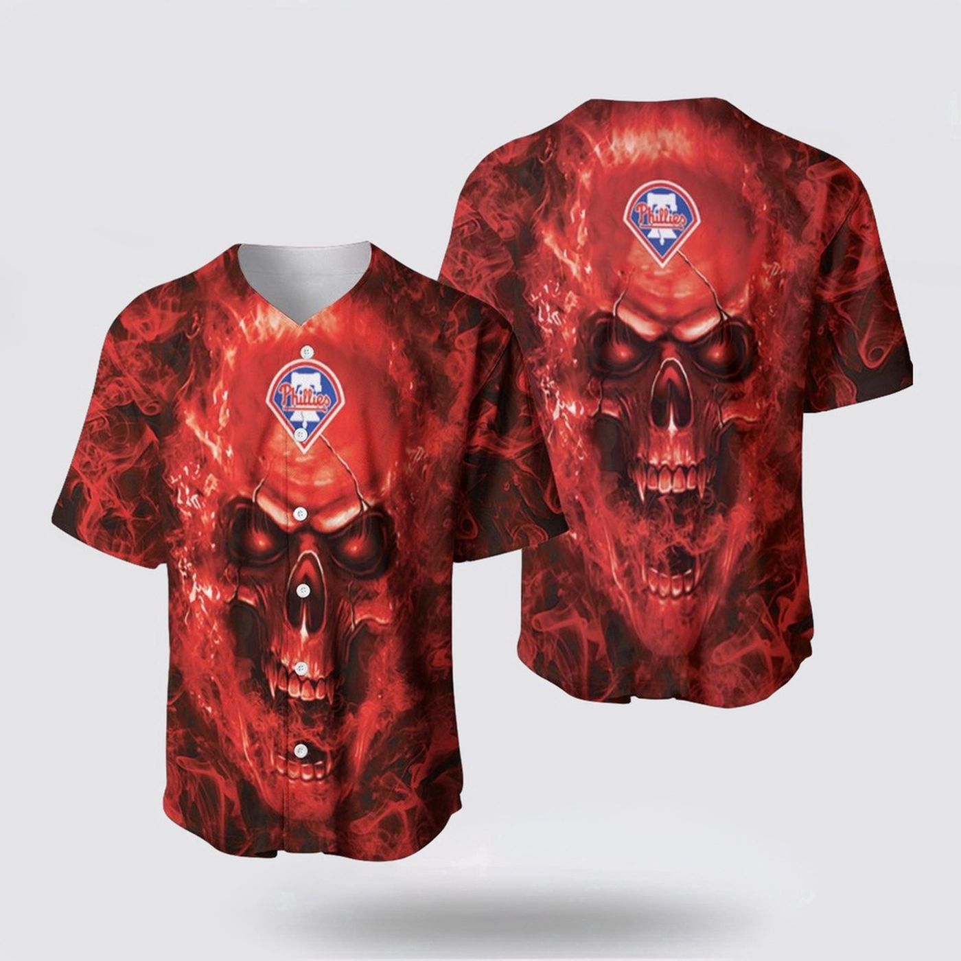 MLB Philadelphia Phillies Baseball Jersey Skull: Vibrant Fan Choice for Any Field! - Gift for Men Women - lylyprint.com baseball jersey product view 2