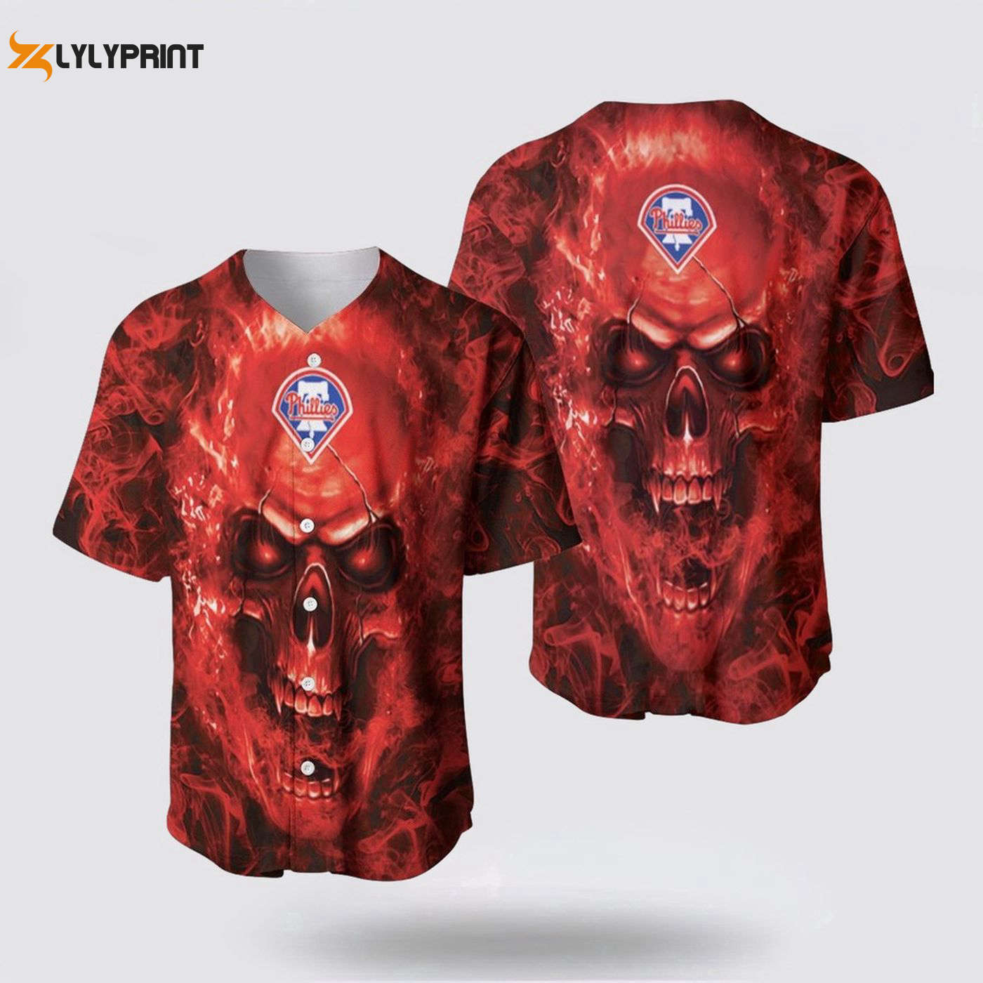 MLB Philadelphia Phillies Baseball Jersey Skull: Vibrant Fan Choice for Any Field! - Gift for Men Women - lylyprint.com baseball jersey product view 1