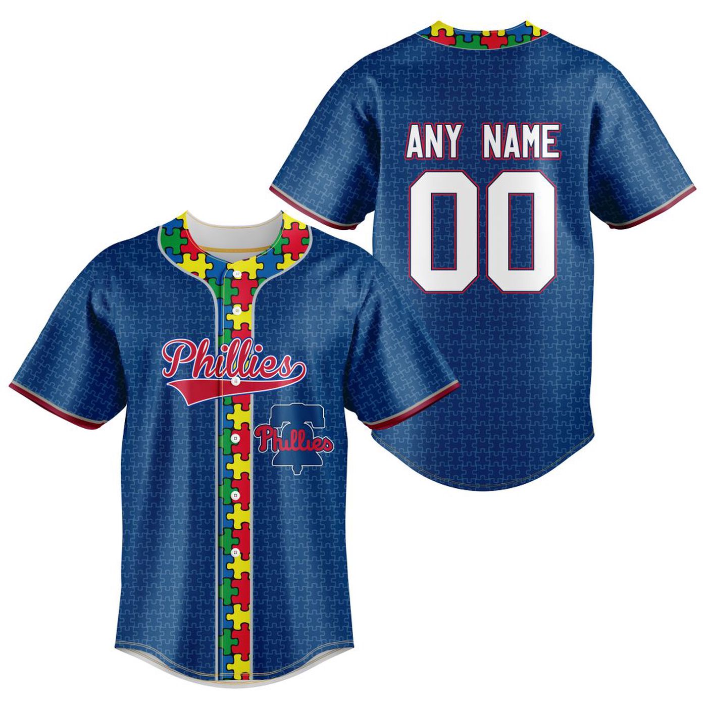 MLB Philadelphia Phillies Specialized Baseball Jersey Fearless Aganst Autism Gift for Men Women - Bafud baseball jersey product view 2