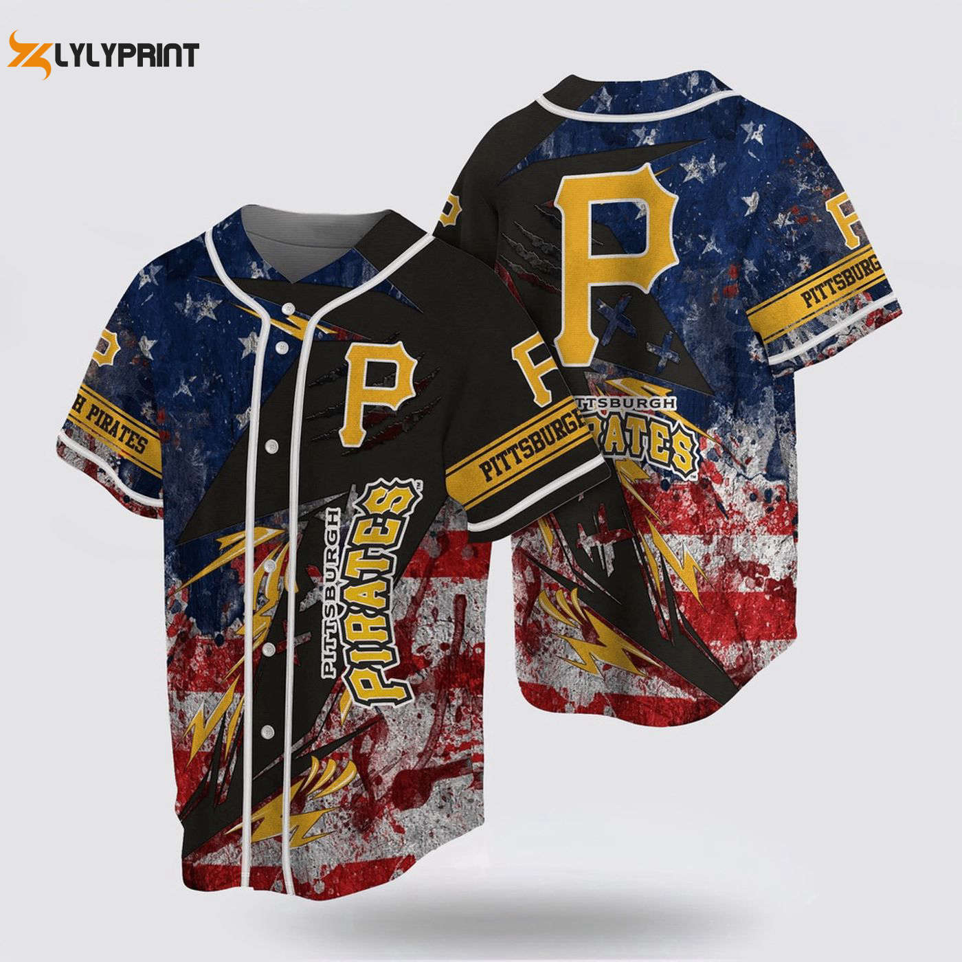 Pittsburgh Pirates US Flag Baseball Jersey: Show Your MLB Fan Spirit! - lylyprint.com baseball jersey product view 1