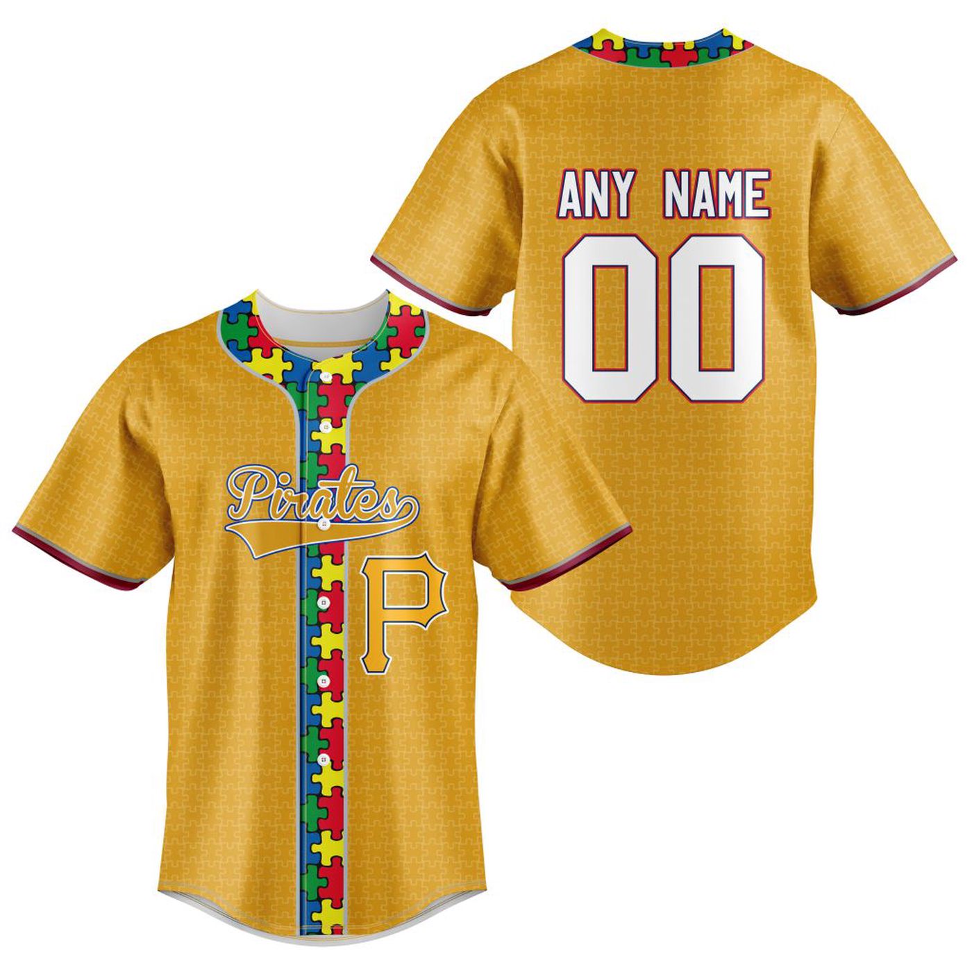 MLB Pittsburgh Pirates Specialized Baseball Jersey Fearless Aganst Autism Gift for Men Women - Bafud baseball jersey product view 2