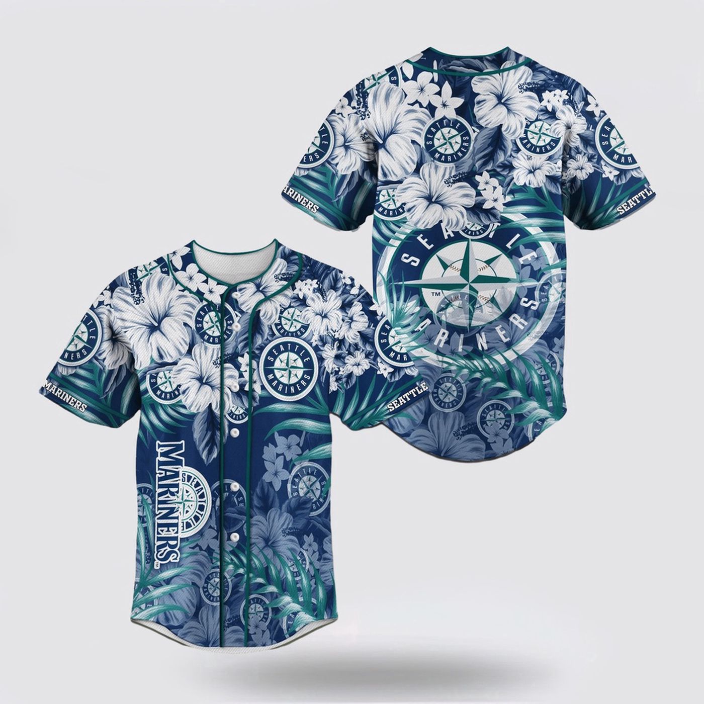 Seattle Mariners MLB Jersey: Flower Design for Fans - Show Your Support! - lylyprint.com baseball jersey product view 2