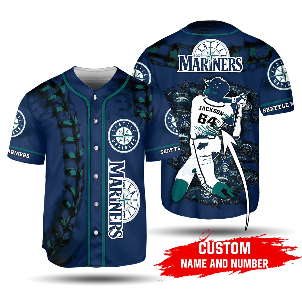 MLB Seattle Mariners Custom Name Number Baseball Jersey V1 Unisex Shirt, Gift For Men And Women - Aopprinter baseball jersey product view 3