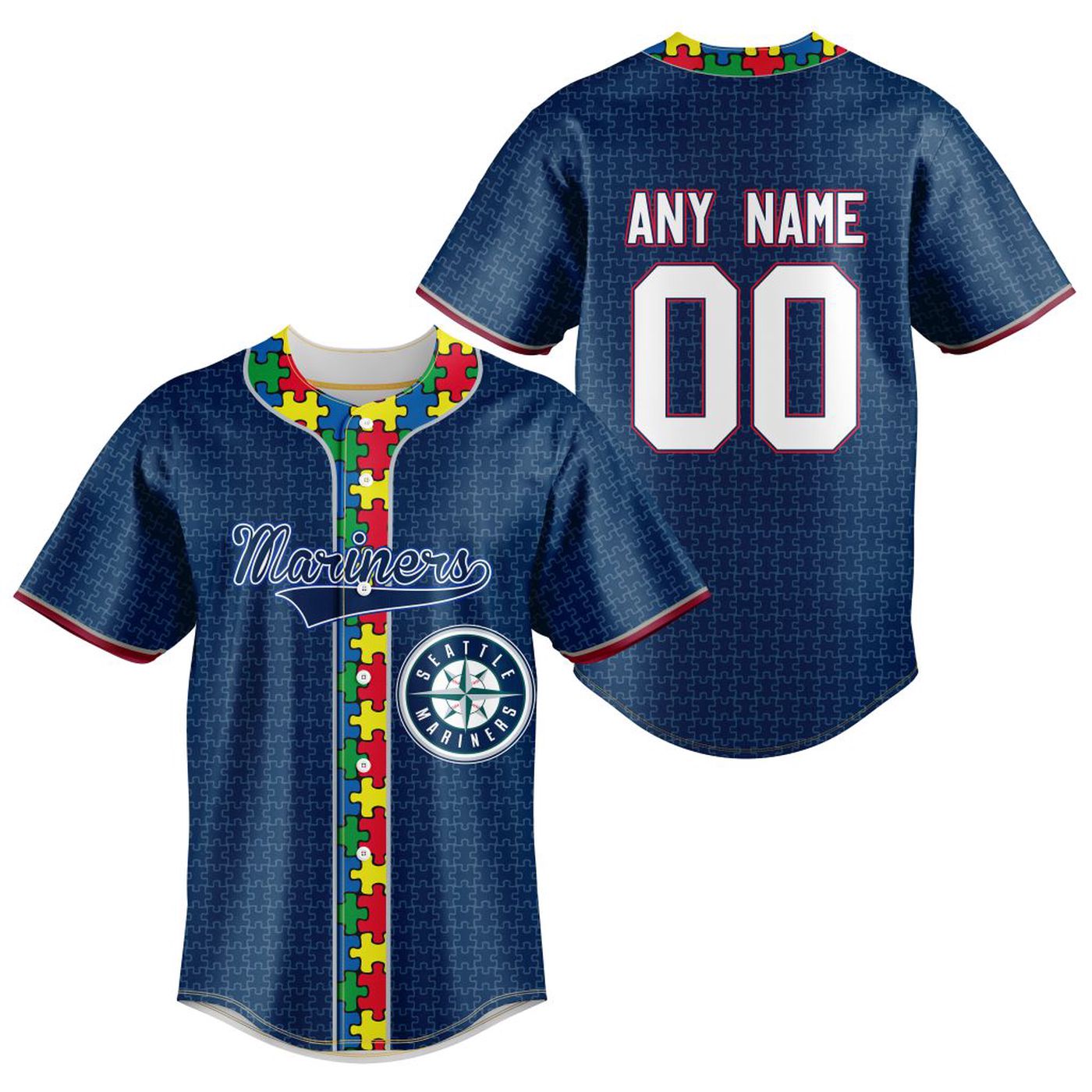 MLB Seattle Mariners Specialized Baseball Jersey Fearless Aganst Autism Gift for Men Women - Bafud baseball jersey product view 2