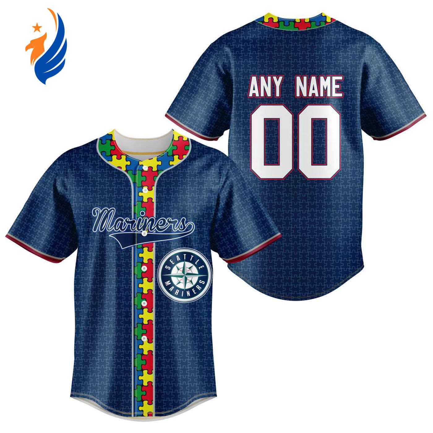 MLB Seattle Mariners Specialized Baseball Jersey Fearless Aganst Autism Gift for Men Women - Bafud baseball jersey product view 1