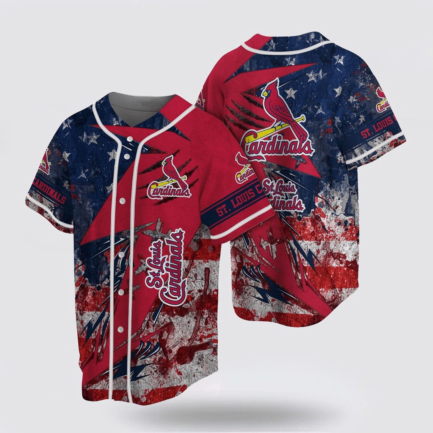 Show Your MLB Pride with the St Louis Cardinals US Flag Baseball Jersey! - lylyprint.com baseball jersey product view 2