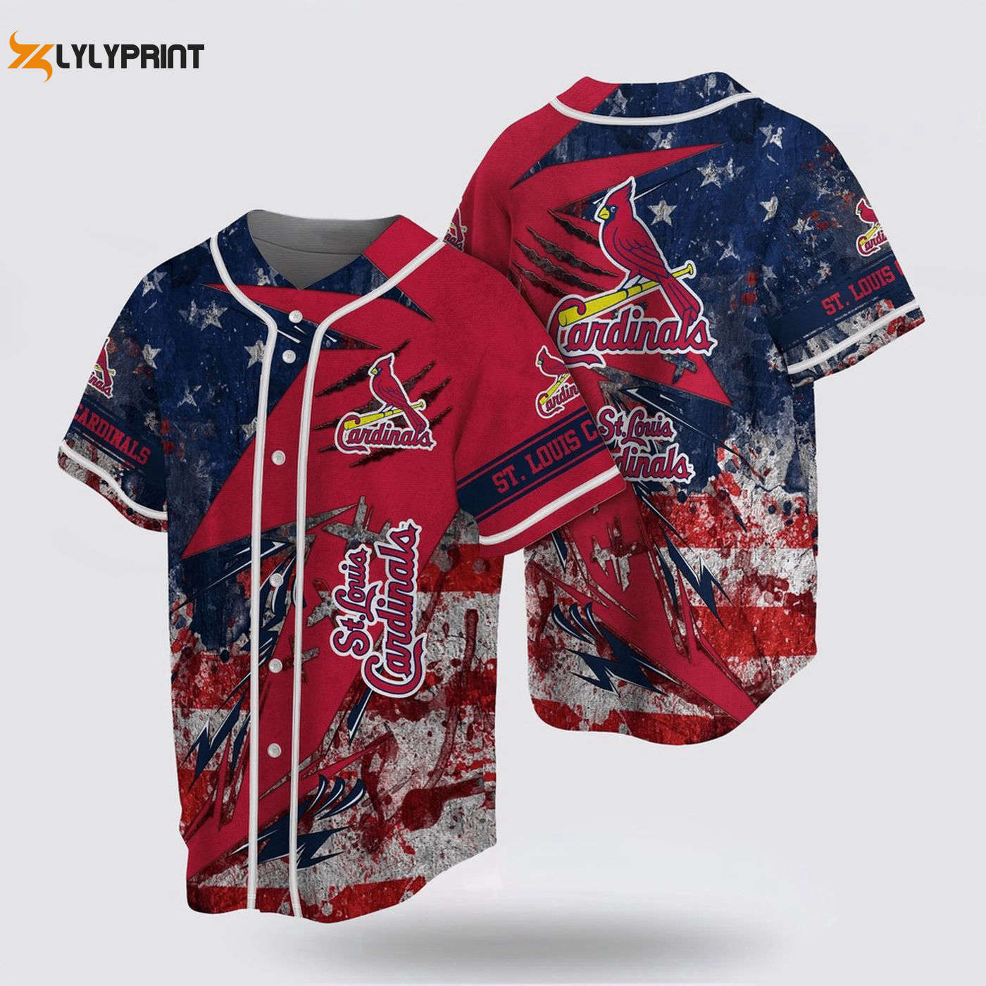 Show Your MLB Pride with the St Louis Cardinals US Flag Baseball Jersey! - lylyprint.com baseball jersey product view 1