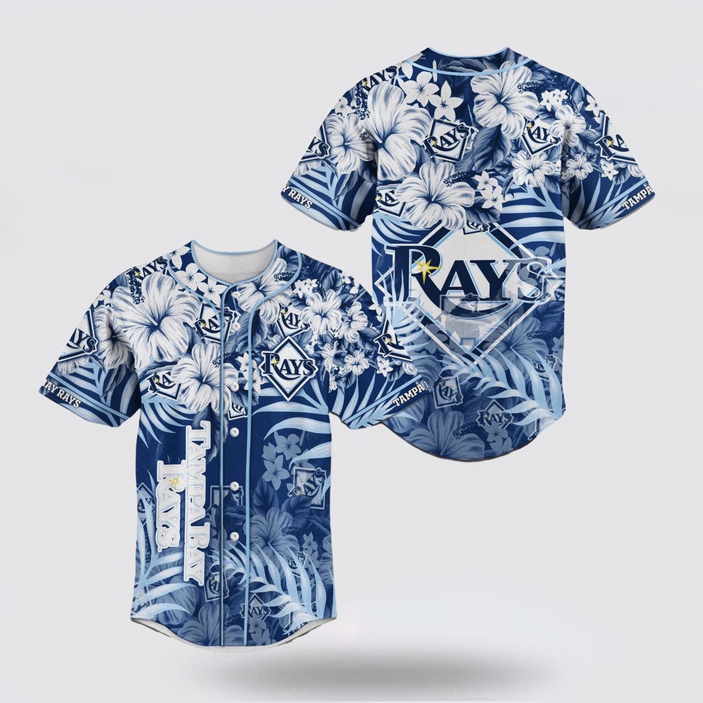 MLB Tampa Bay Rays Flower Jersey: Show Your Team Spirit with this Stylish Baseball Jersey! - lylyprint.com baseball jersey product view 2