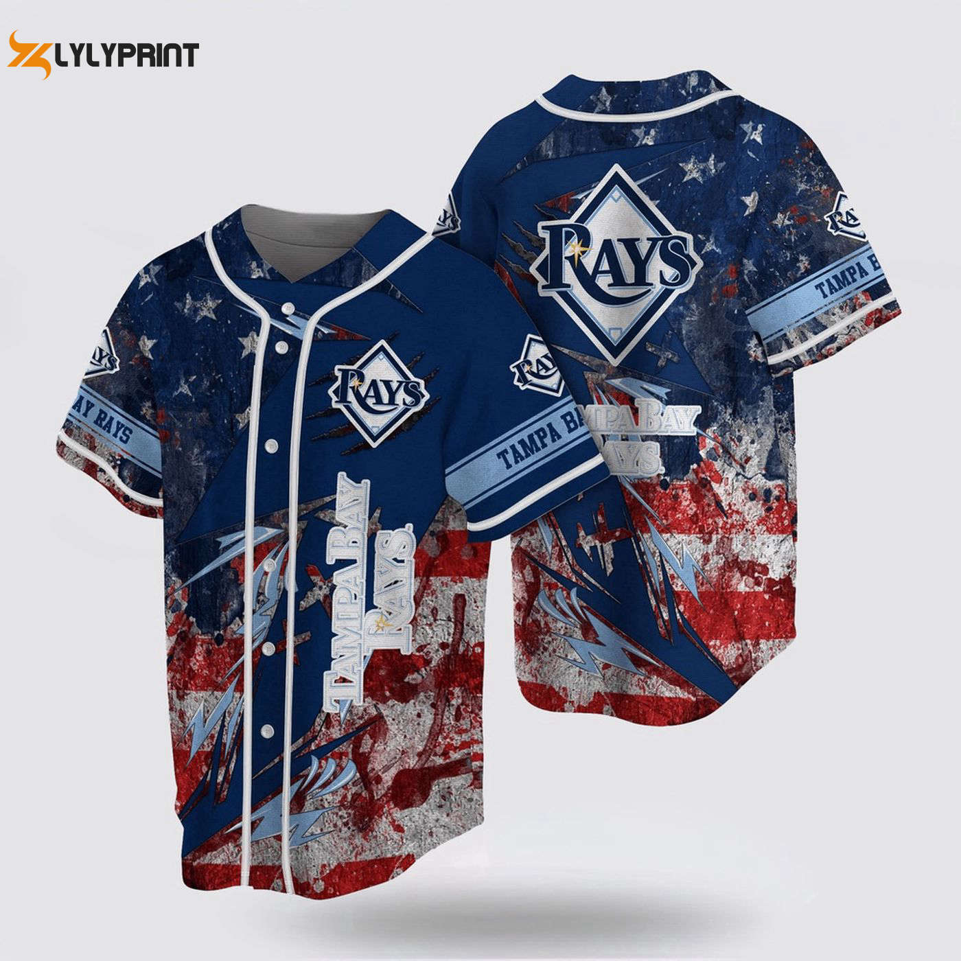 Show your support with MLB Tampa Bay Rays Baseball Jersey featuring US Flag - Perfect for Fans! - Gift for Men Women - lylyprint.com baseball jersey product view 1