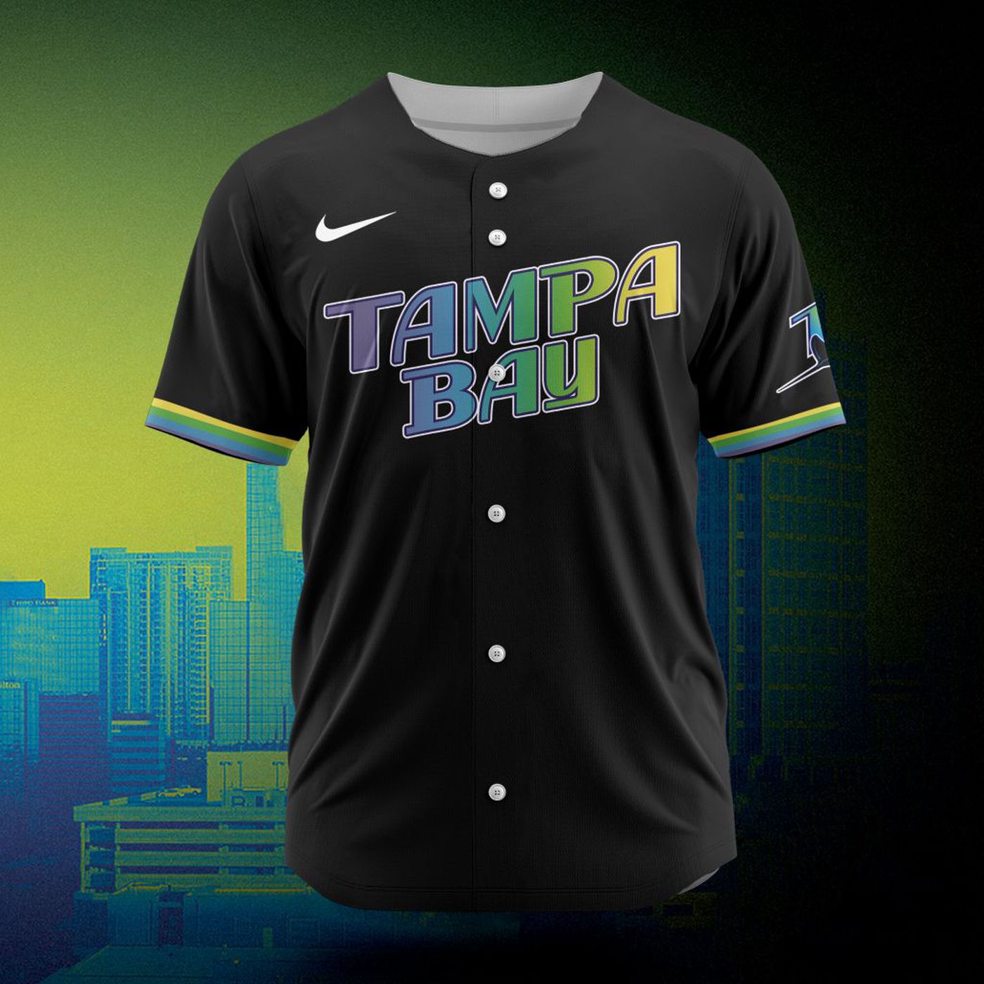 MLB Tampa Bay Rays Personalized City Connect Concept Design Baseball Jersey Gift for Men Women - Bafud baseball jersey product view 3