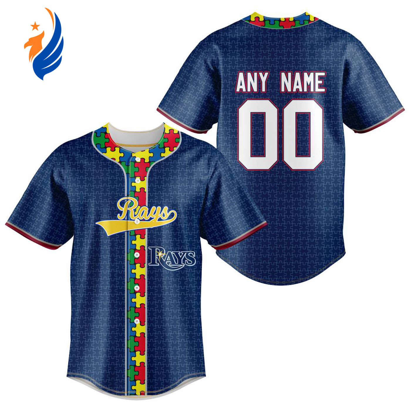 MLB Tampa Bay Rays Specialized Baseball Jersey Fearless Aganst Autism Gift for Men Women - Bafud baseball jersey product view 1