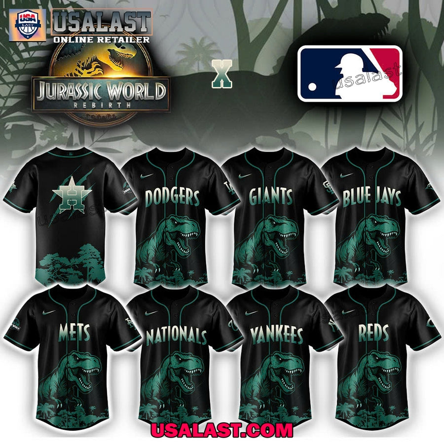 MLB Team x Jurassic World Black Baseball Jersey 2025 baseball jersey product view 1