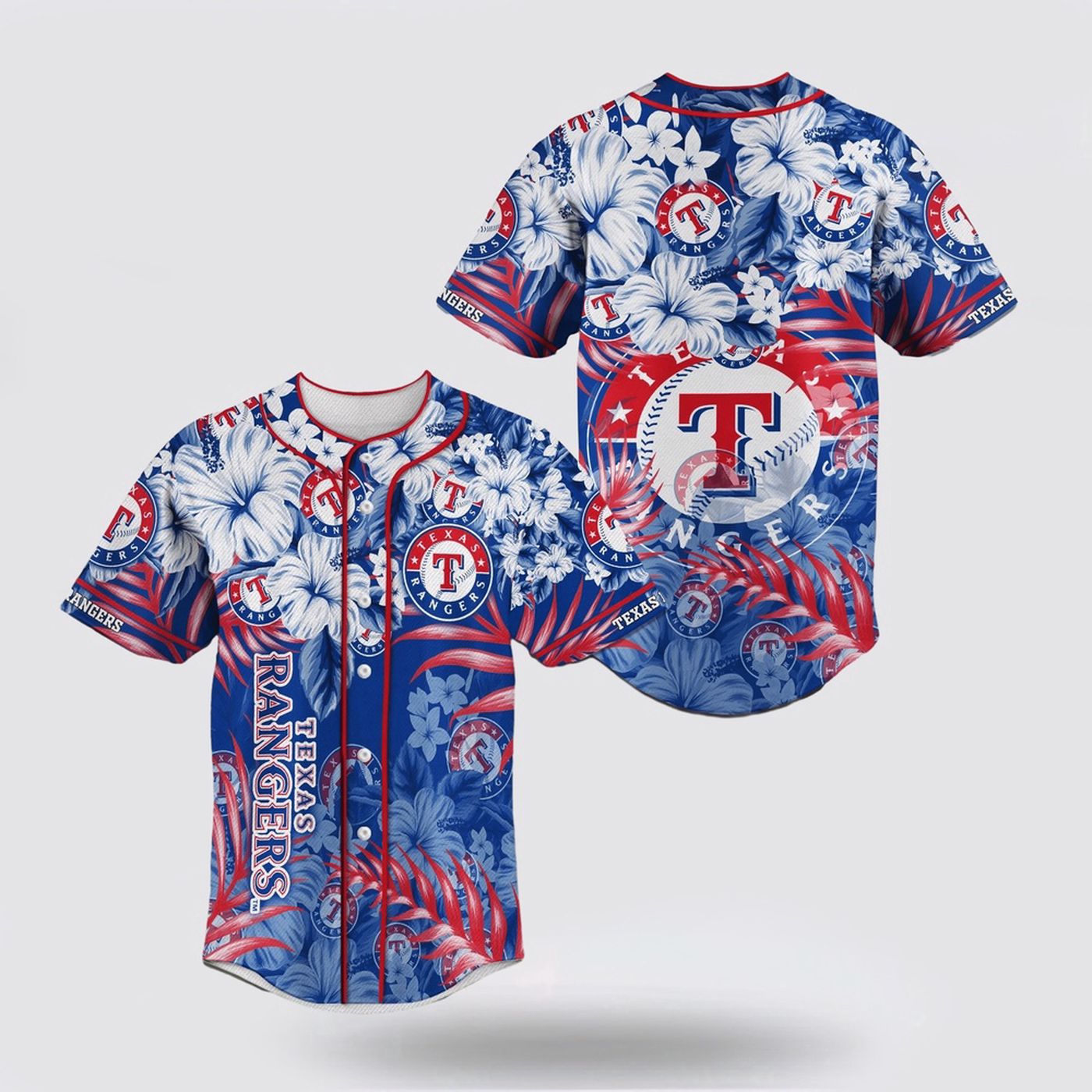 Texas Rangers Flower Pattern Baseball Jersey - Perfect for Fans - Gift for Men Women - lylyprint.com baseball jersey product view 2