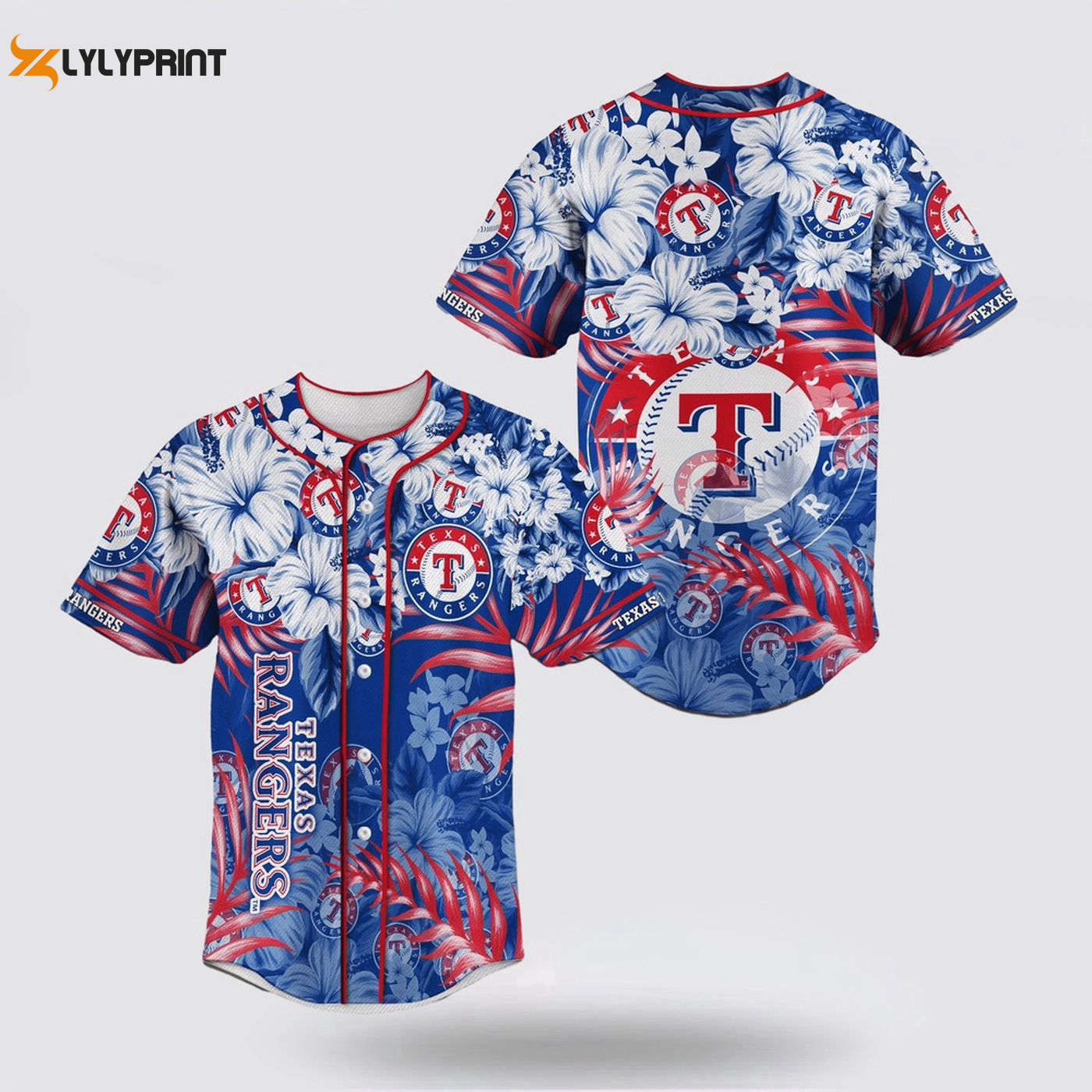 Texas Rangers Flower Pattern Baseball Jersey - Perfect for Fans - Gift for Men Women - lylyprint.com baseball jersey product view 1