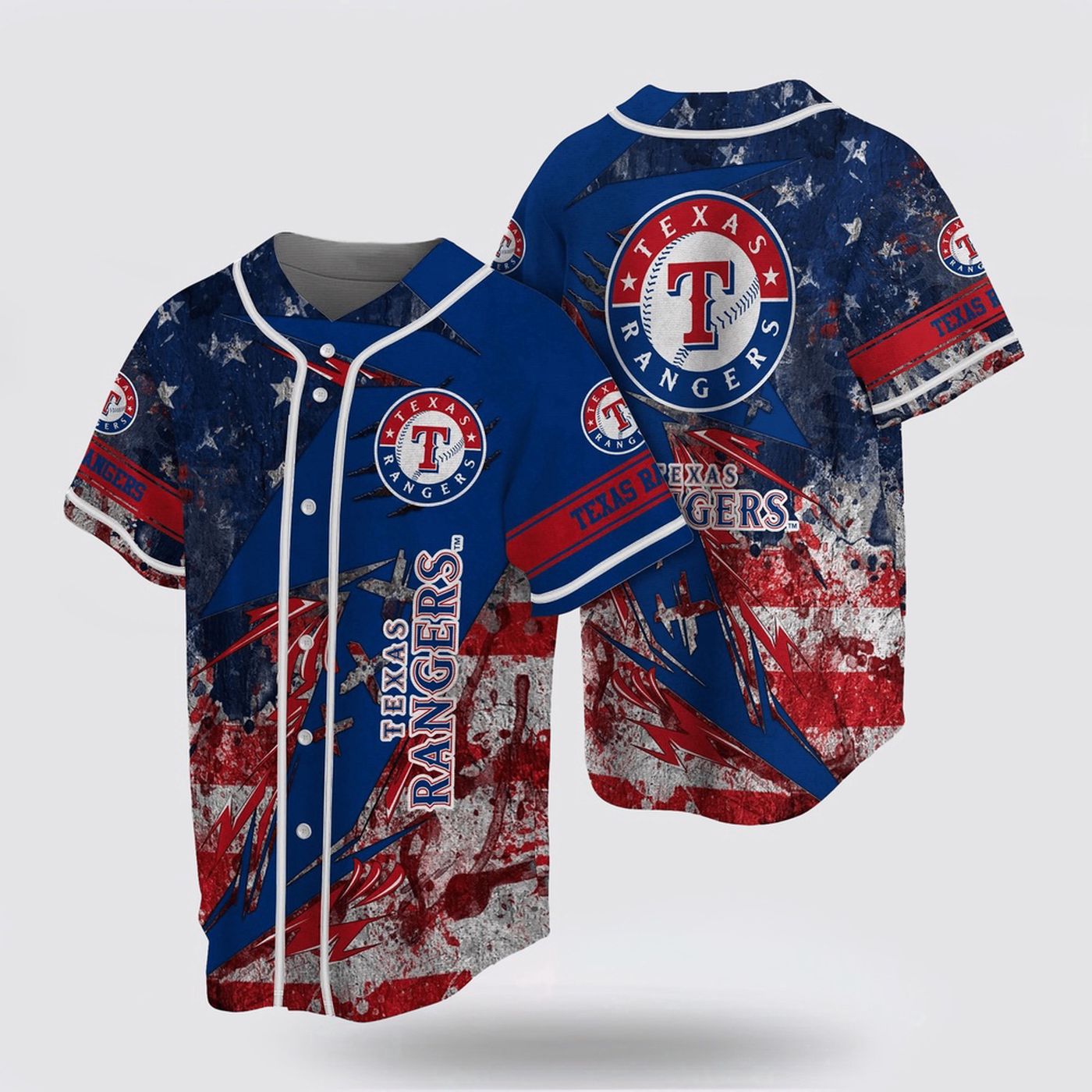 Show Your Patriotism with MLB Texas Rangers Baseball Jersey - US Flag Design for True Fans! - Gift for Men Women - lylyprint.com baseball jersey product view 2
