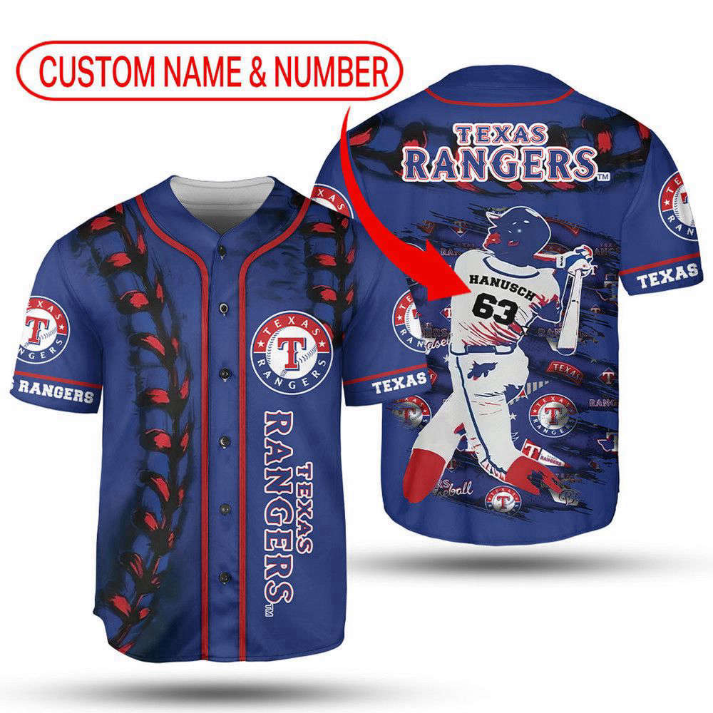MLB Texas Rangers Custom Name Number Baseball Jersey V2 Unisex Shirt, Gift For Men And Women - Aopprinter baseball jersey product view 2