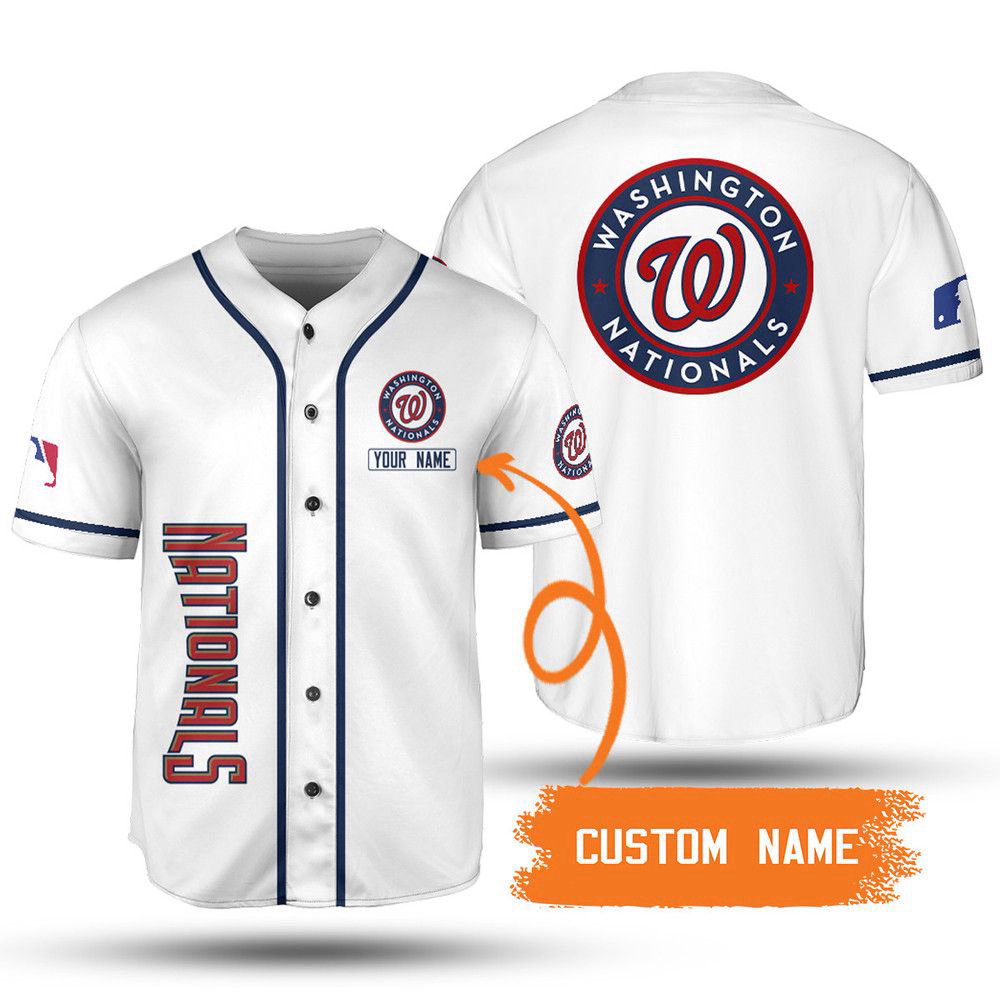 MLB Washington Nationals Custom Name White Baseball Jersey Unisex Shirt, Gift For Men And Women - Aopprinter baseball jersey product view 2