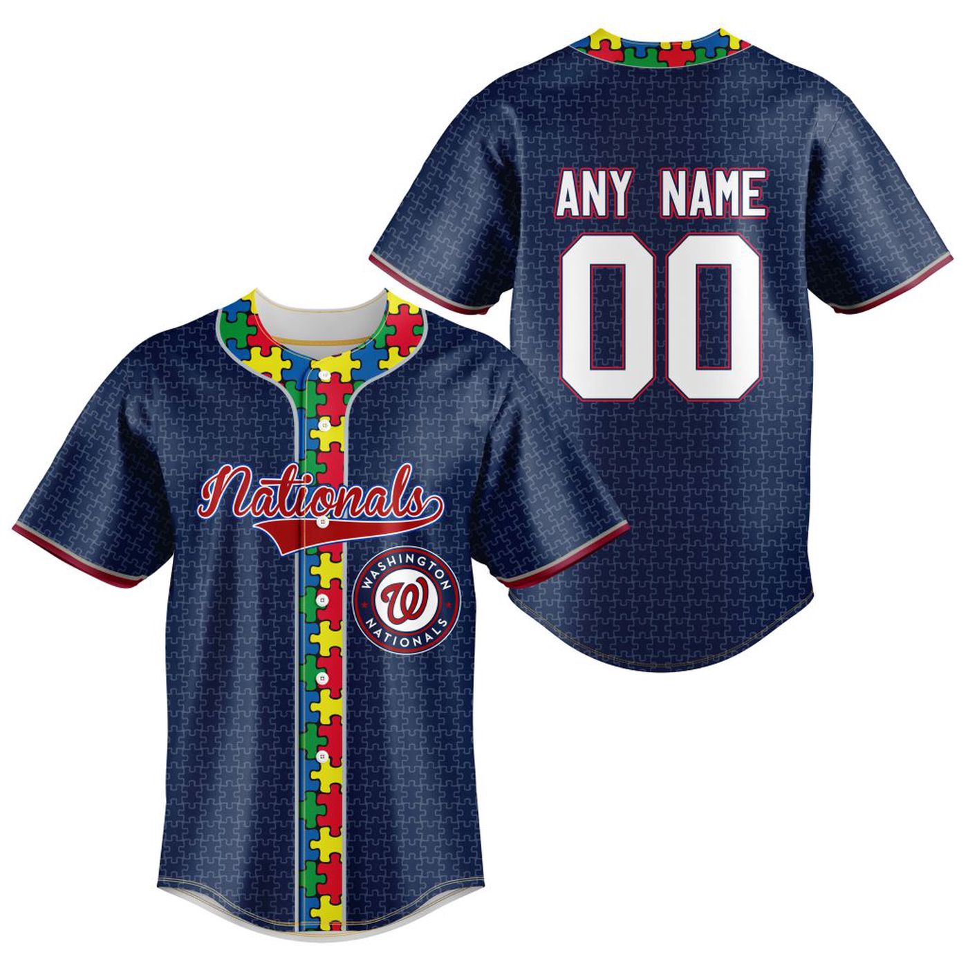 MLB Washington Nationals Specialized Baseball Jersey Fearless Aganst Autism Gift for Men Women - Bafud baseball jersey product view 2