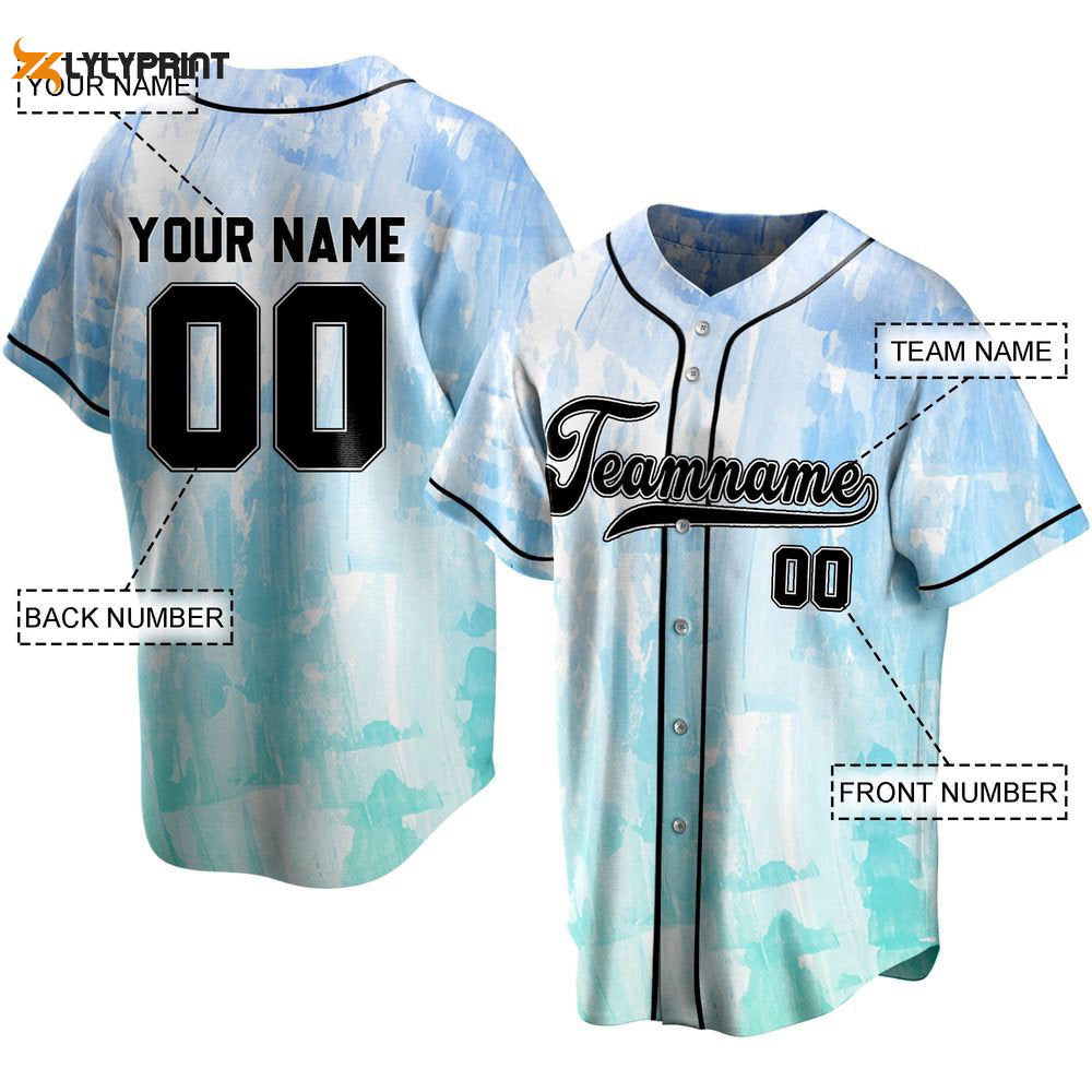 Modern Soft Blue Watercolor Baseball Jersey - lylyprint.com baseball jersey product view 1