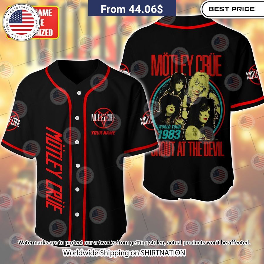 Motley Crue Shout At The Devil Baseball Jersey baseball jersey product view 1