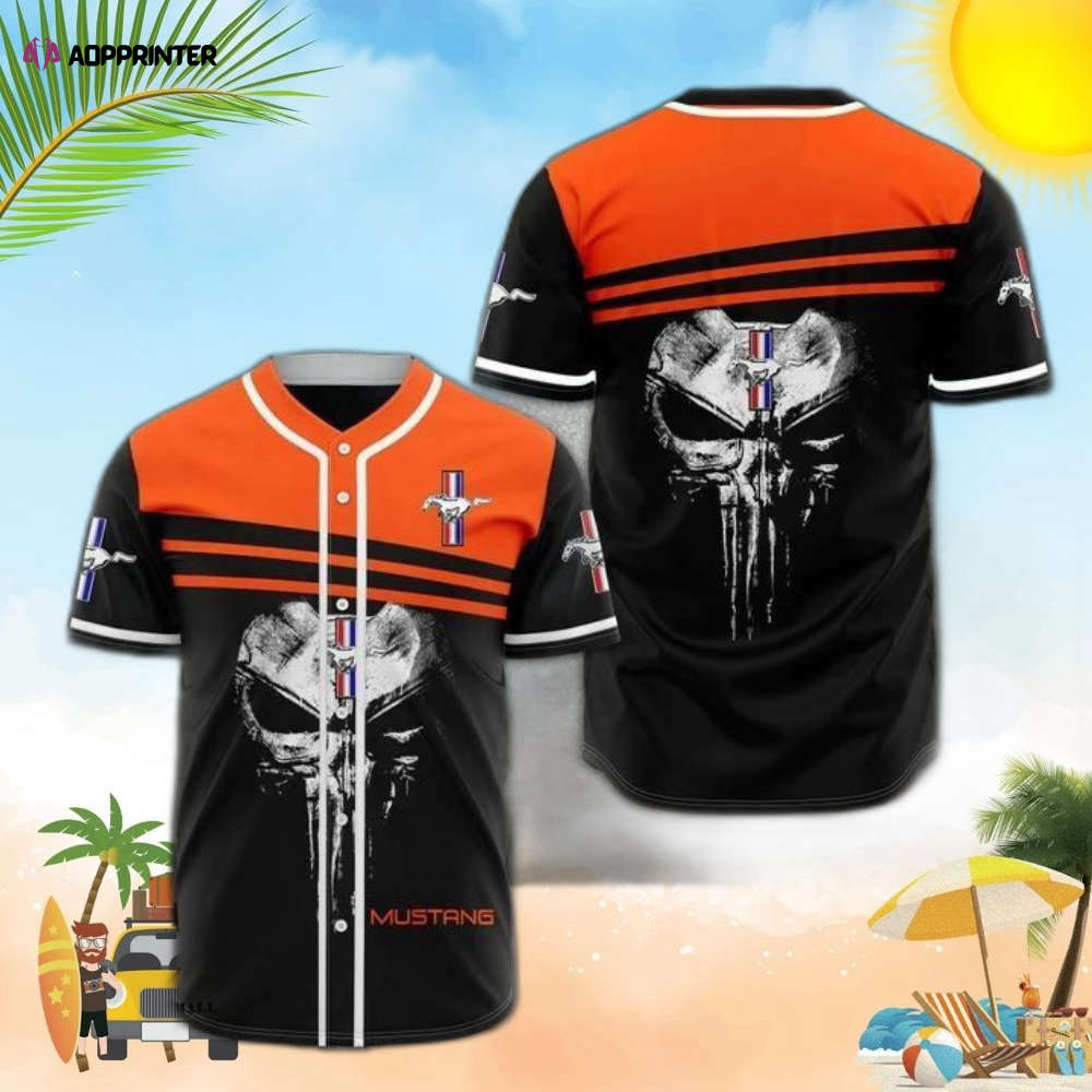 Mustang Skull Orange Black Baseball Jersey baseball jersey product view 1