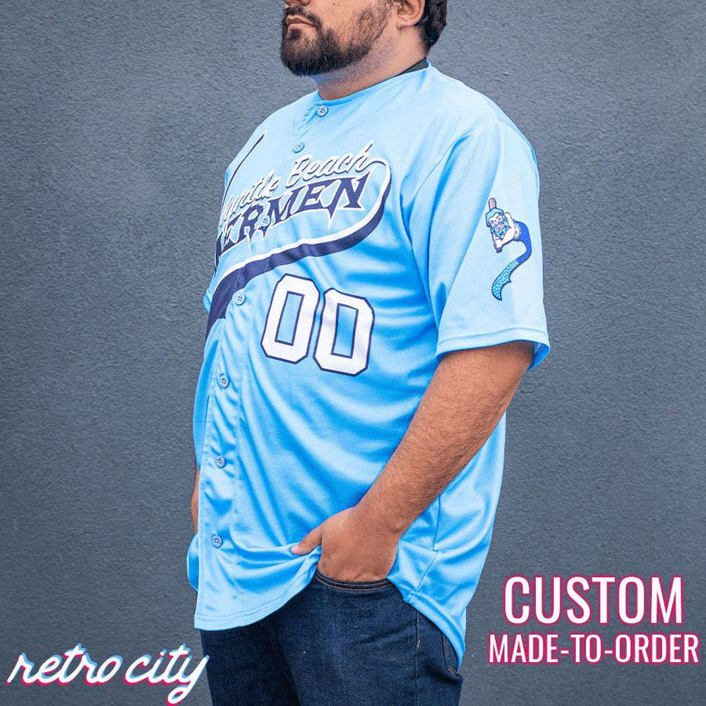 Myrtle Beach Mermen Kenny Powers Full-Button Baseball Jersey Custom - lylyprint.com baseball jersey product view 3