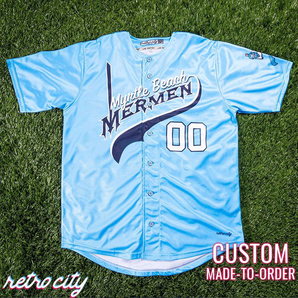 Myrtle Beach Mermen Kenny Powers Full-Button Baseball Jersey Custom - lylyprint.com baseball jersey product view 4