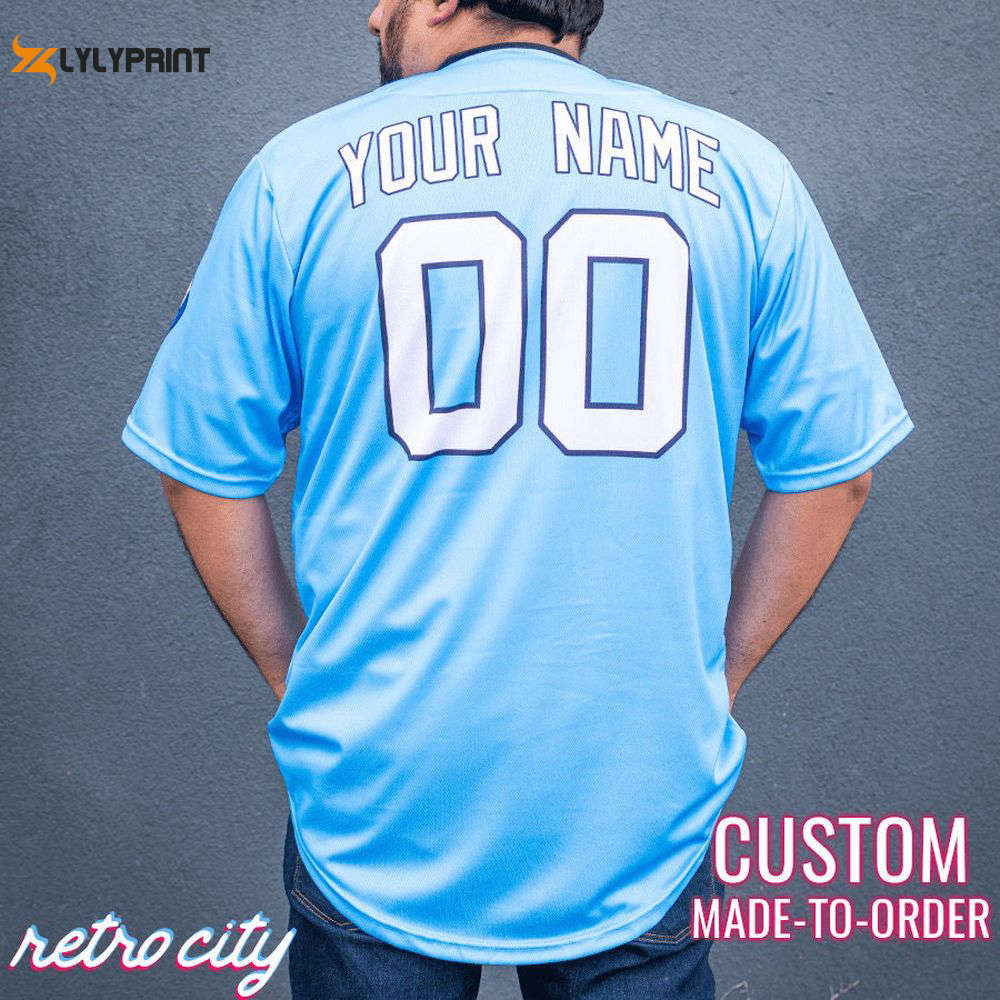 Myrtle Beach Mermen Kenny Powers Full-Button Baseball Jersey Custom - lylyprint.com baseball jersey product view 1